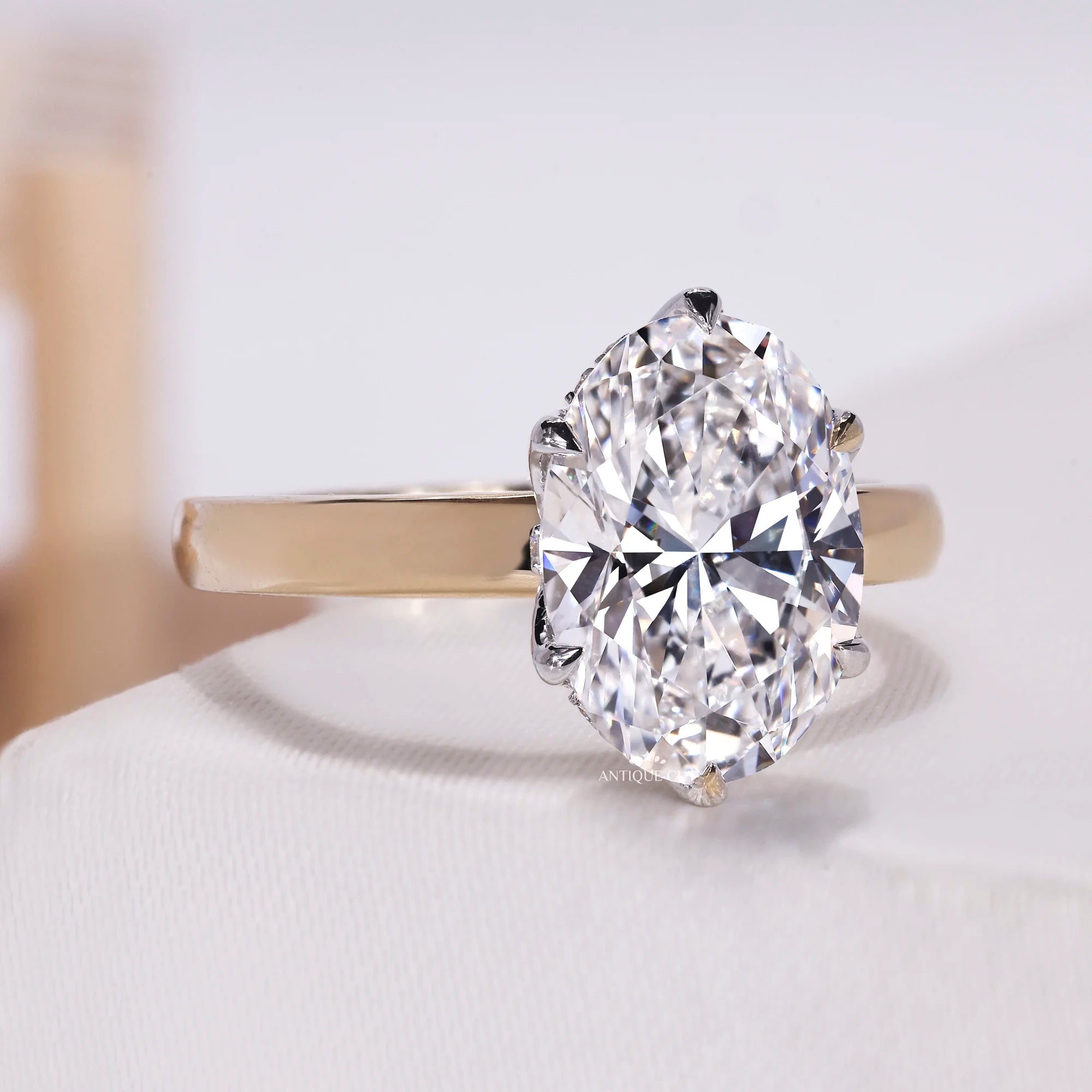 4.00 Carat Oval Cut Lab Grown Engagement Ring With Hidden Halo Ring | Two Tone Ring | IGI Certified