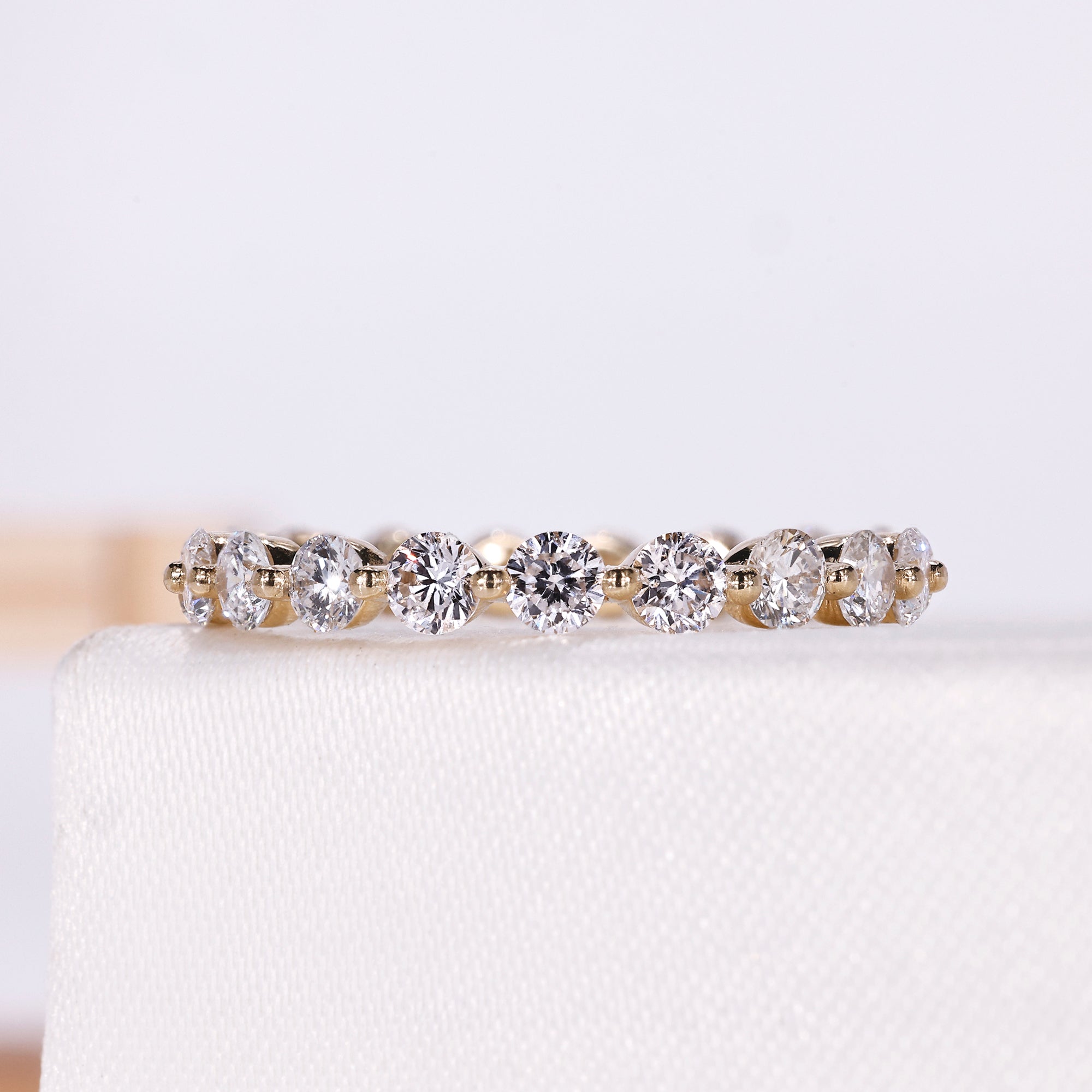 2.00 carat round lab grown diamond eternity band in yellow gold