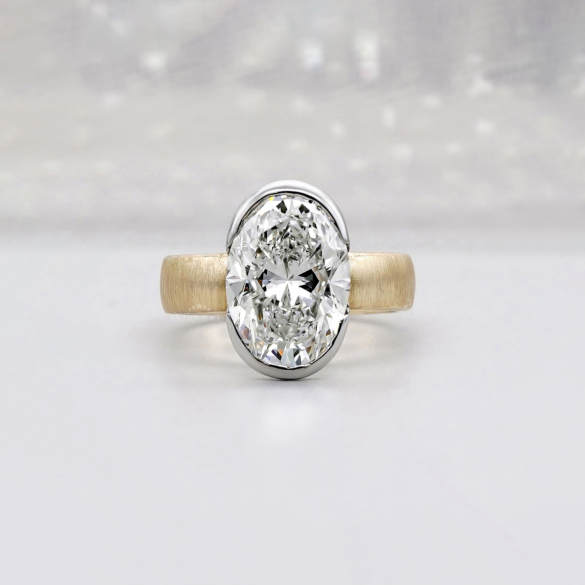 4ct Oval Lab Grown Diamond Bezel Engagement Ring | Two-Tone Matte Finish | IGI Certified D-E-F  VVS–VS