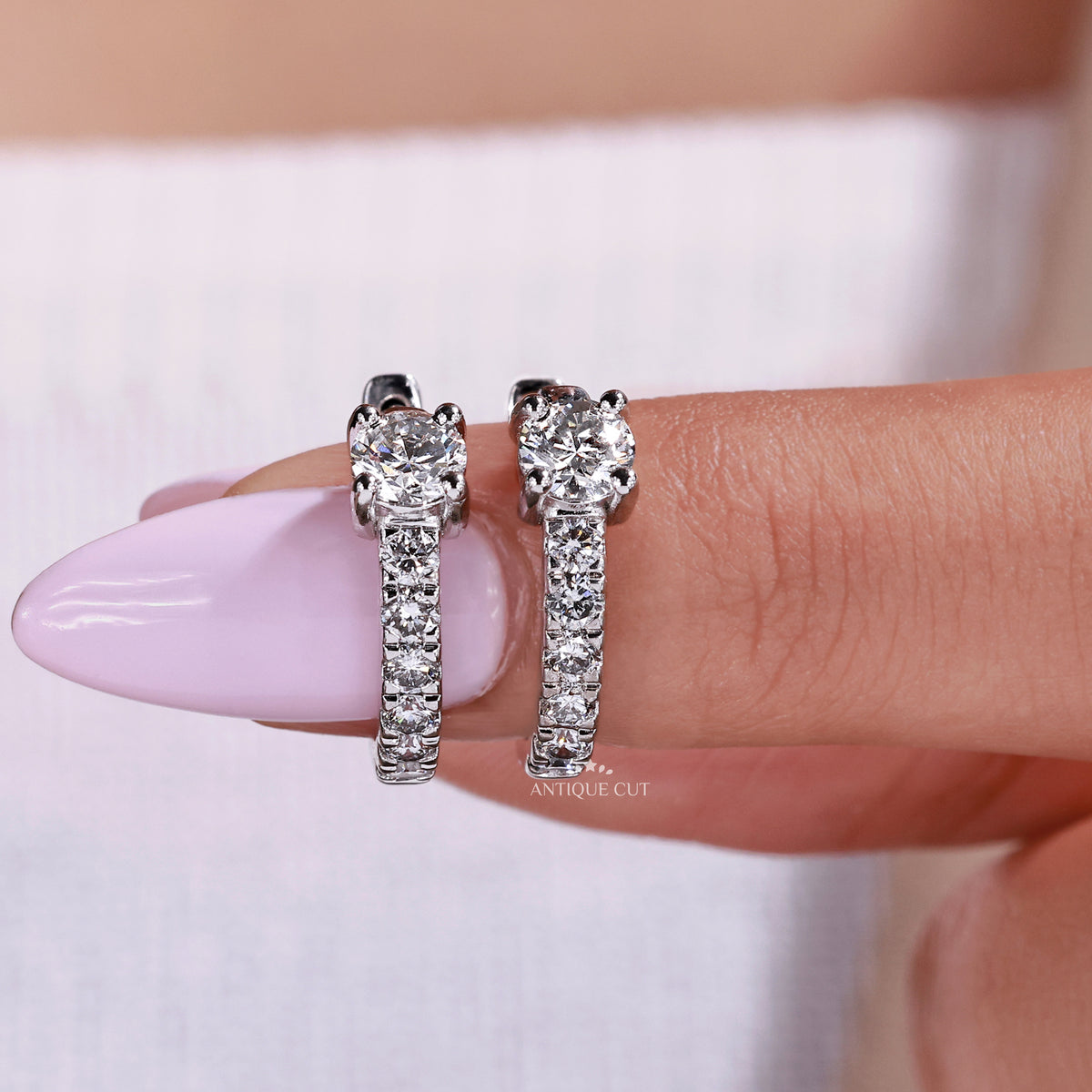 White gold diamond huggie earrings for women