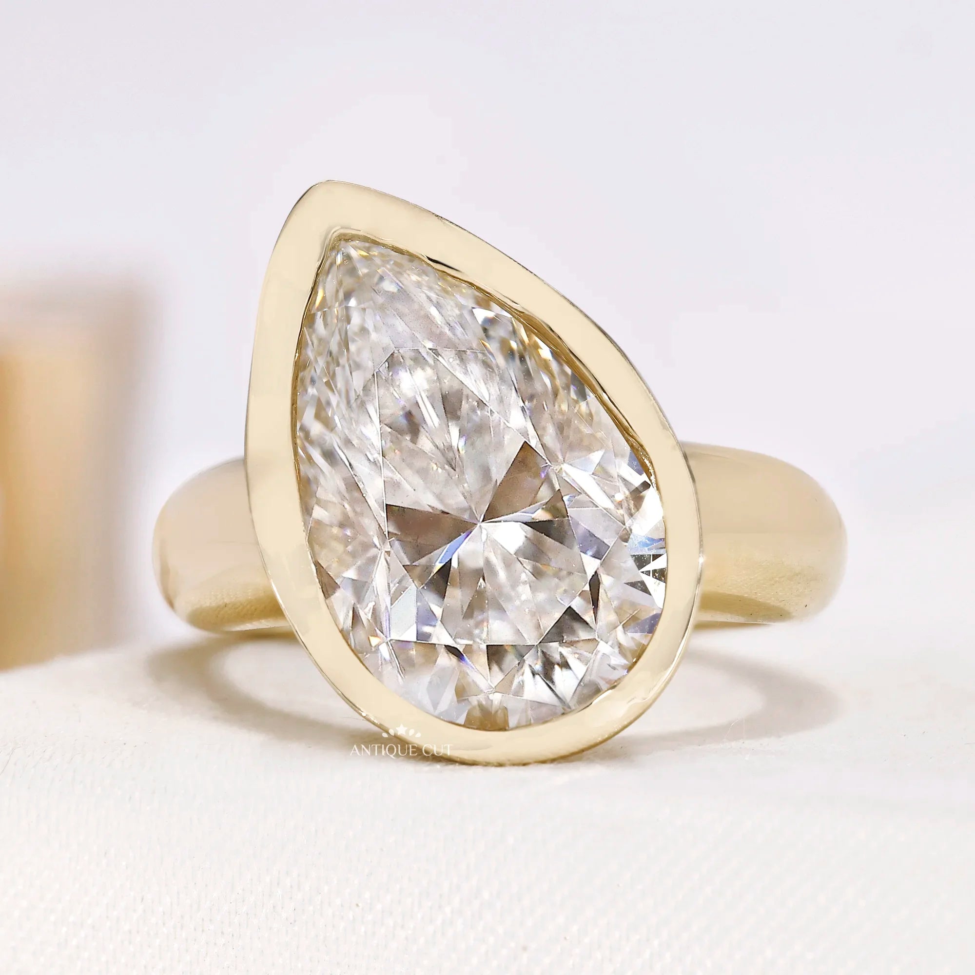 5.00 Carat Pear Lab Grown Diamond Ring With Bezel Setting | Yellow Gold | IGI Certified