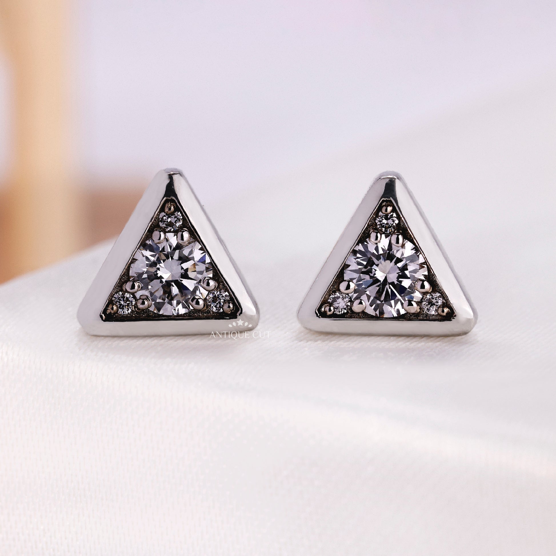 Lab grown round diamond triangle earrings