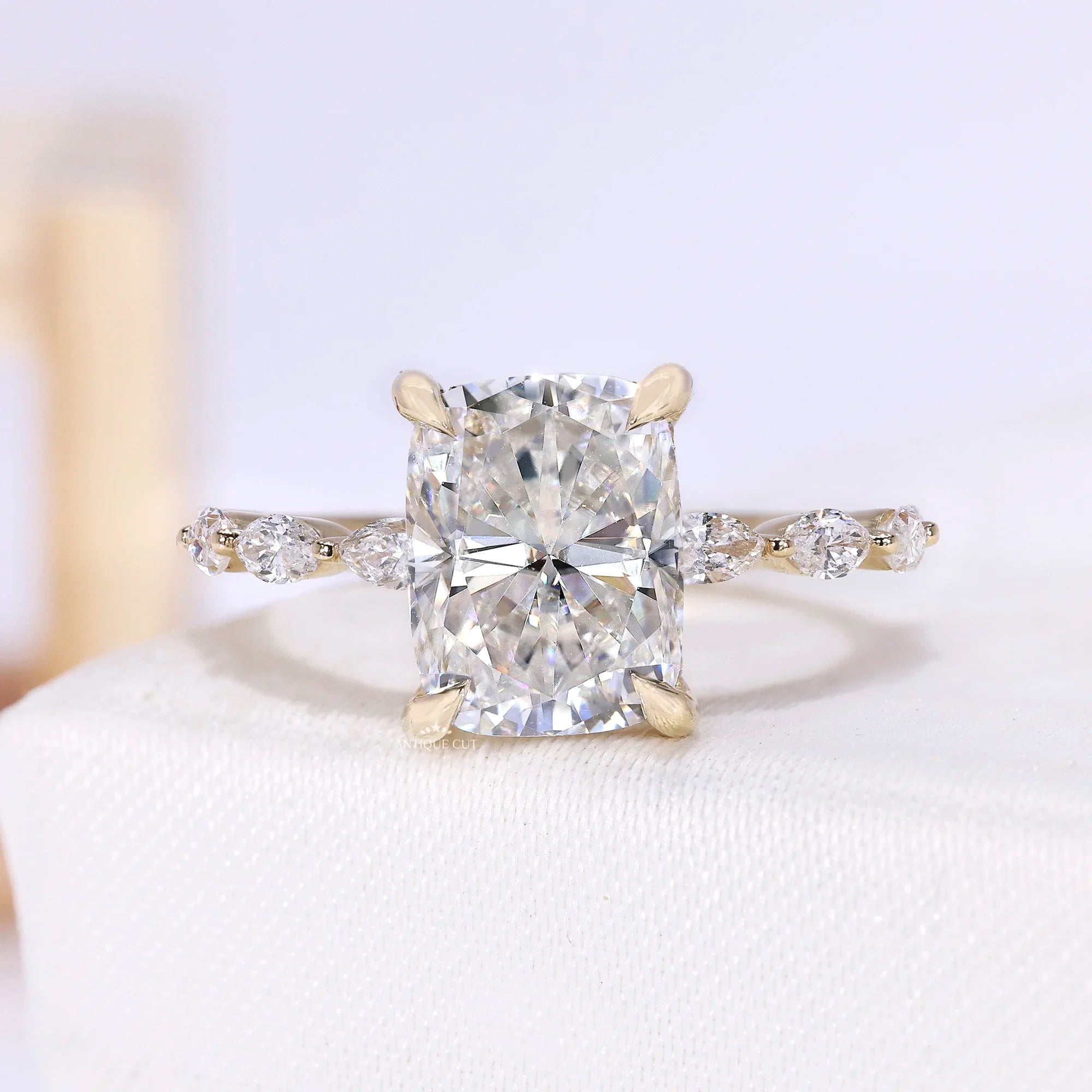 3.0 Carat Cushion Lab Grown Diamond Engagement Ring With Hidden Halo & Side Stones