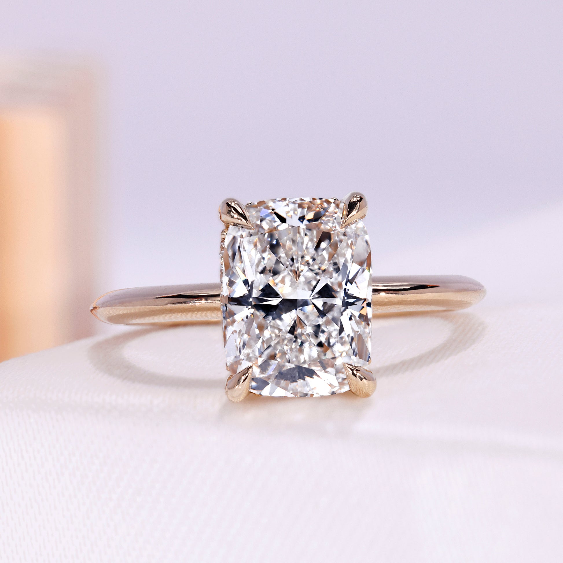 Elongated cushion lab grown diamond engagement ring