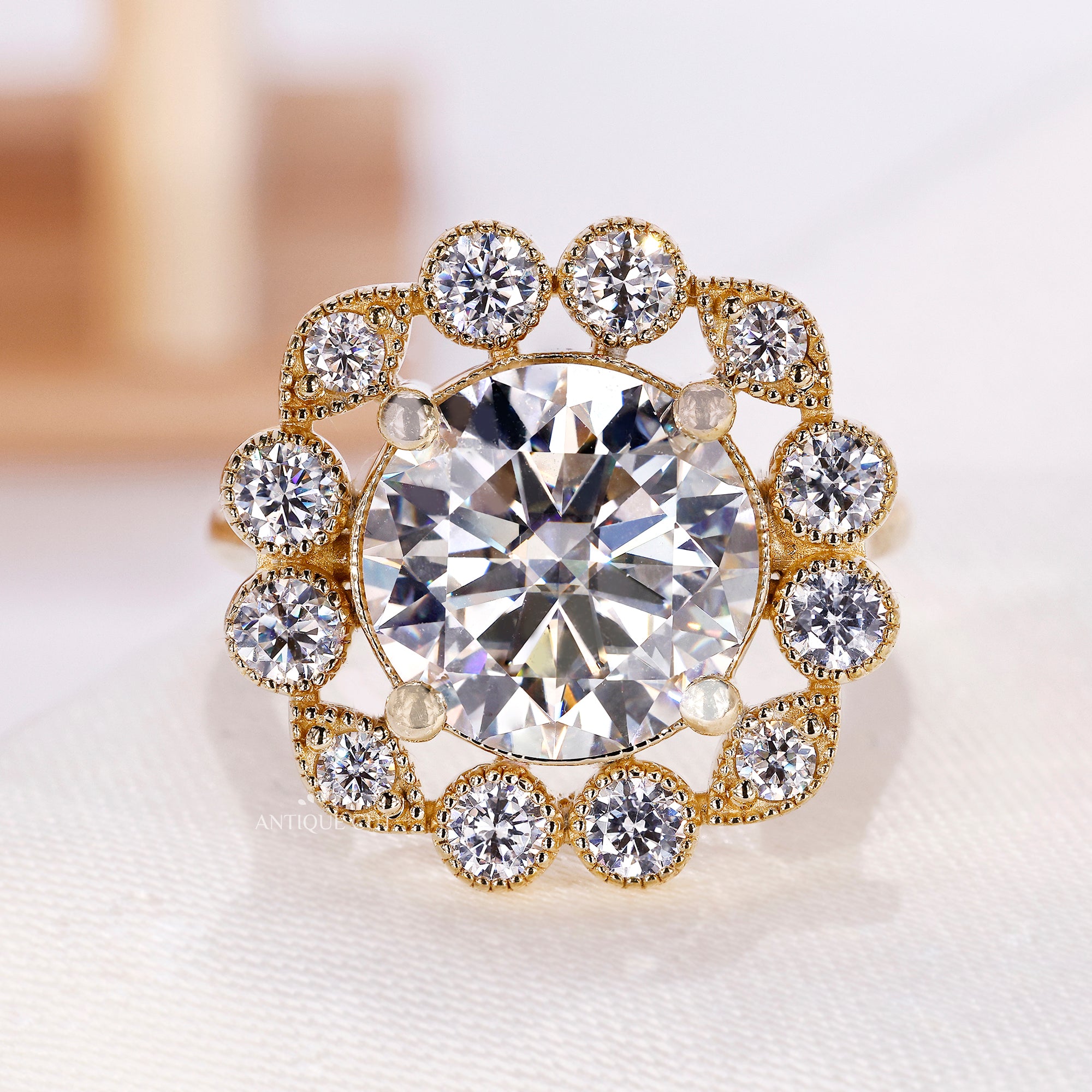 4.50 Carat Floral Style Round Lab Grown Diamond Halo Engagement Ring