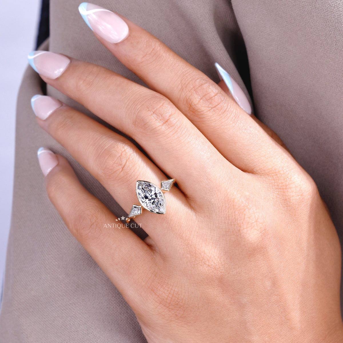 Lab grown diamond three stone engagement ring