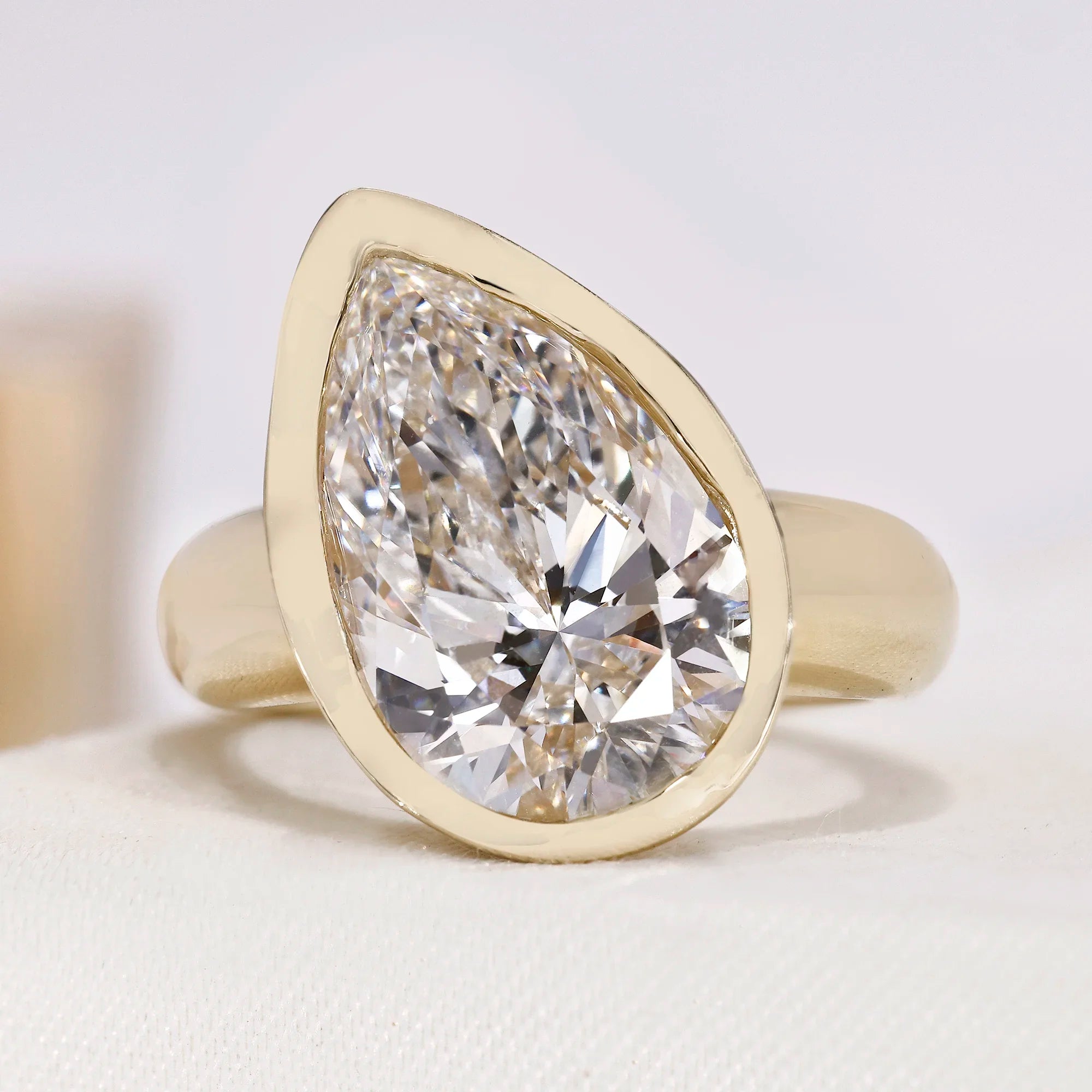 5.00 Carat Pear Lab Grown Diamond Ring With Bezel Setting | Yellow Gold | IGI Certified