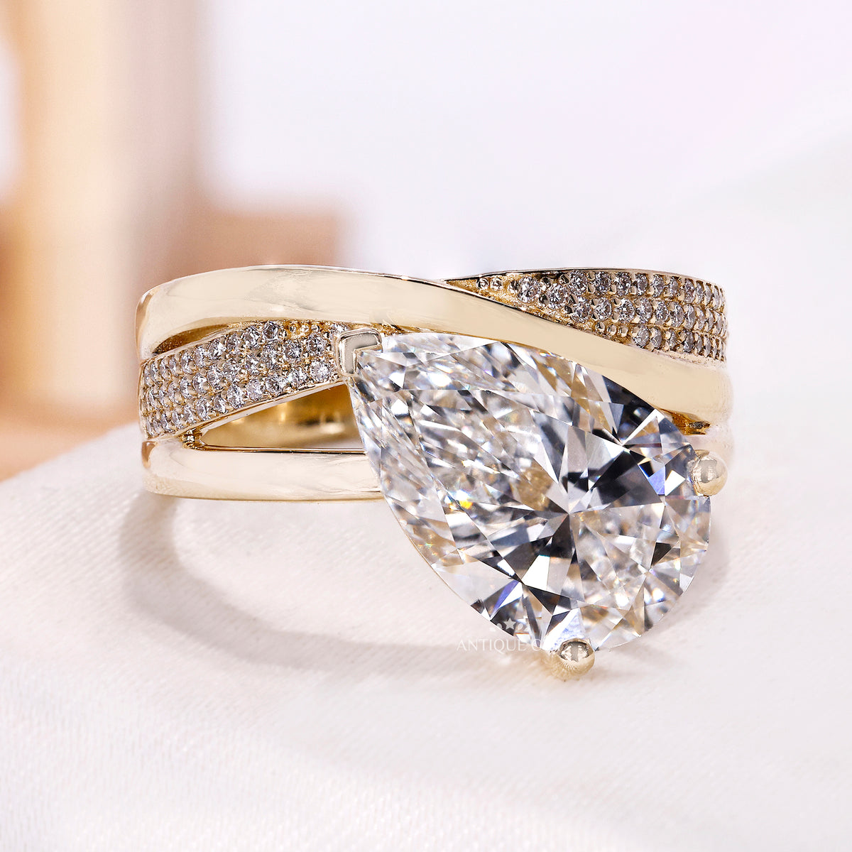 4.0 Carat Pear Cut Lab Grown Diamond Crossover Engagement Ring