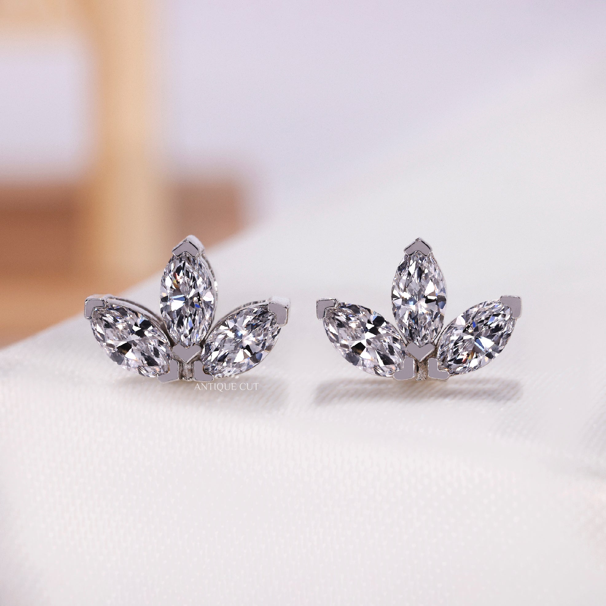 White gold lab grown diamond marquise cut stud earrings