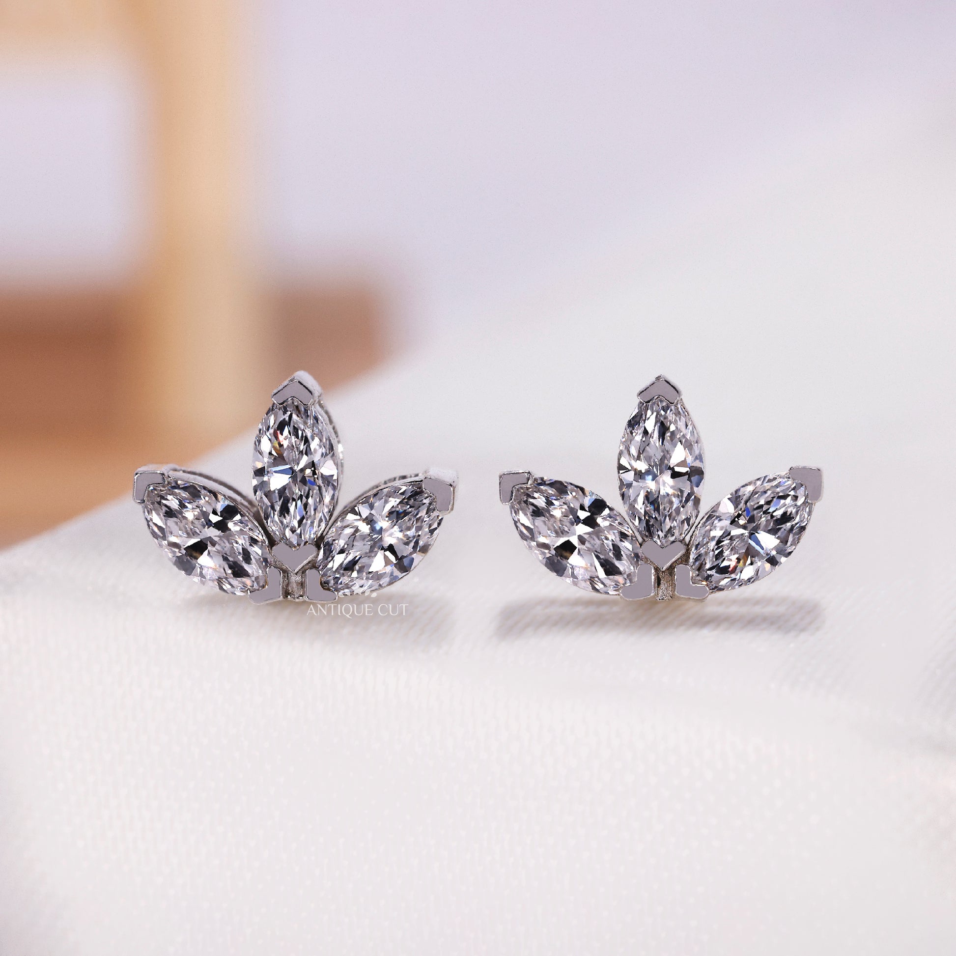 White gold lab grown diamond marquise cut stud earrings