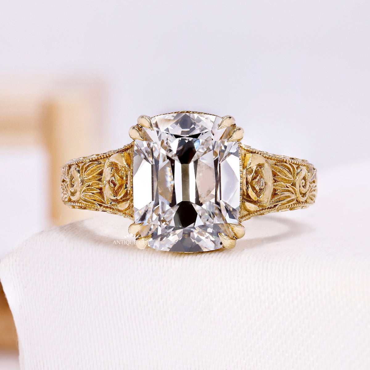 4.0 Carat Vintage Milgrain Old Mine Cushion Cut Engagement Ring