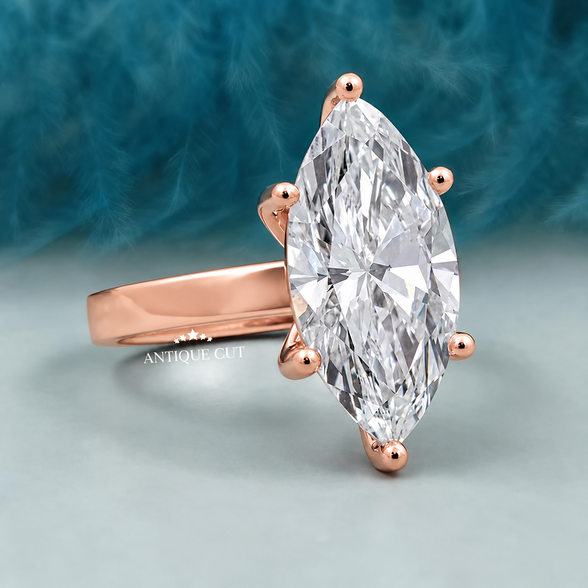6.0 Carat Lab Grown Marquise Cut Solitaire Engagement Ring in White Gold