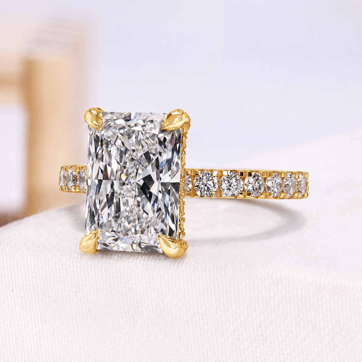 4.00 Carat Radiant Cut Diamond Pave Ring with Hidden Halo | IGI Certified