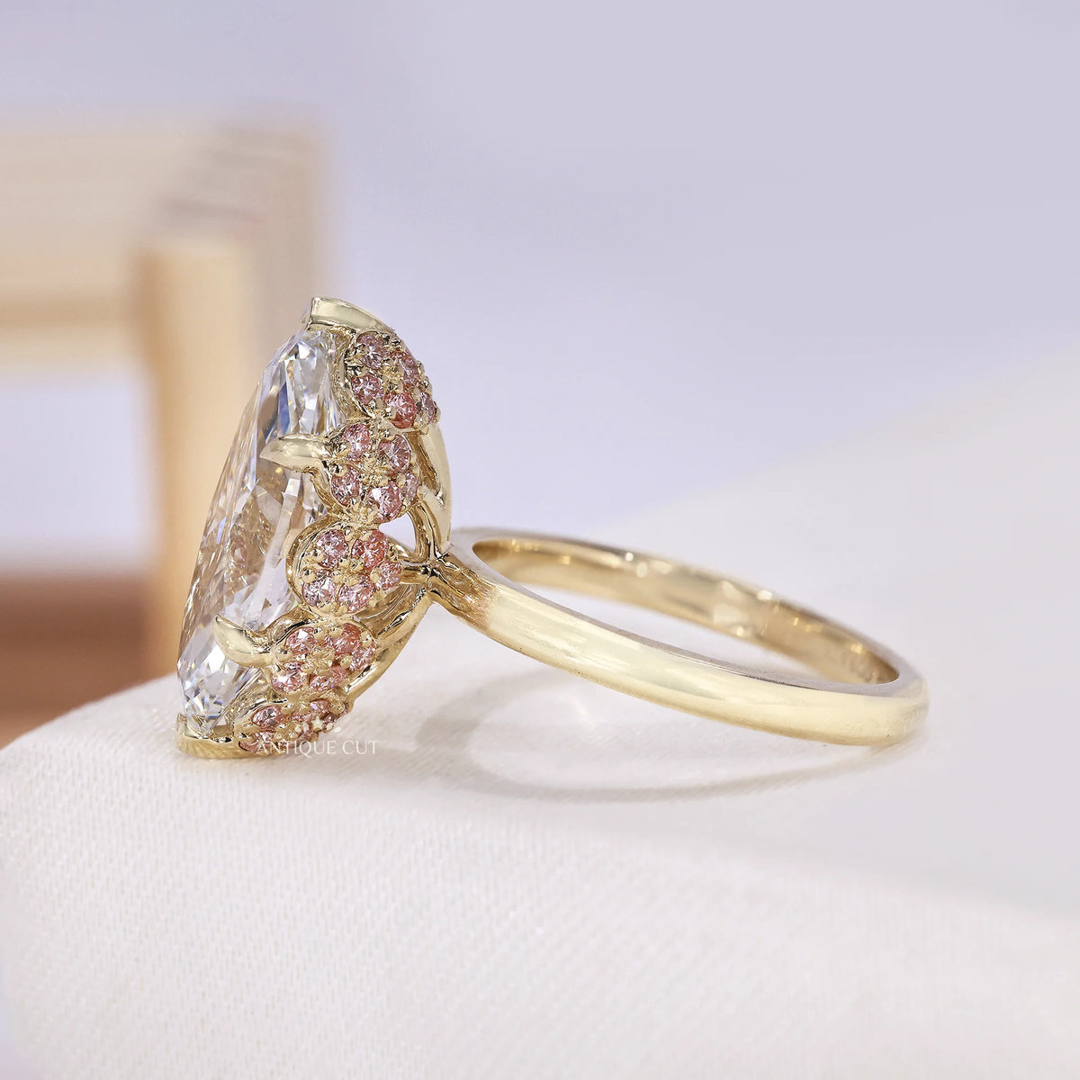 4.00 Carat Marquise Lab Grown Diamond Ring With Pink Accents | Floral Setting