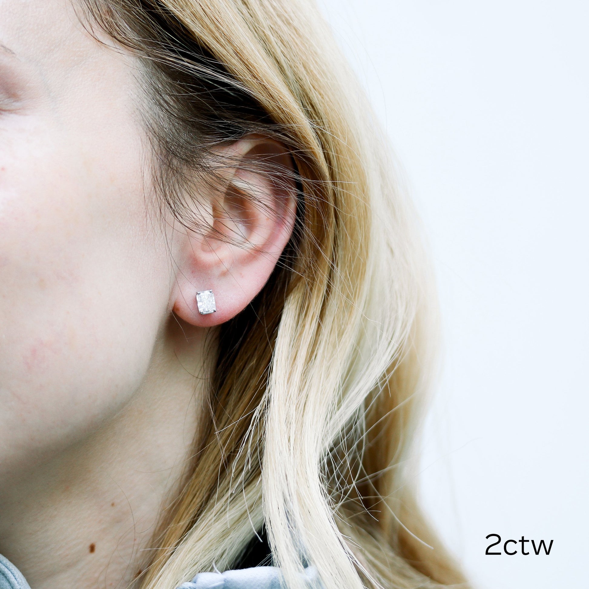 Radiant Lab Grown Diamond Stud Solitaire Earrings, EF Color, VS Clarity, IGI Certified