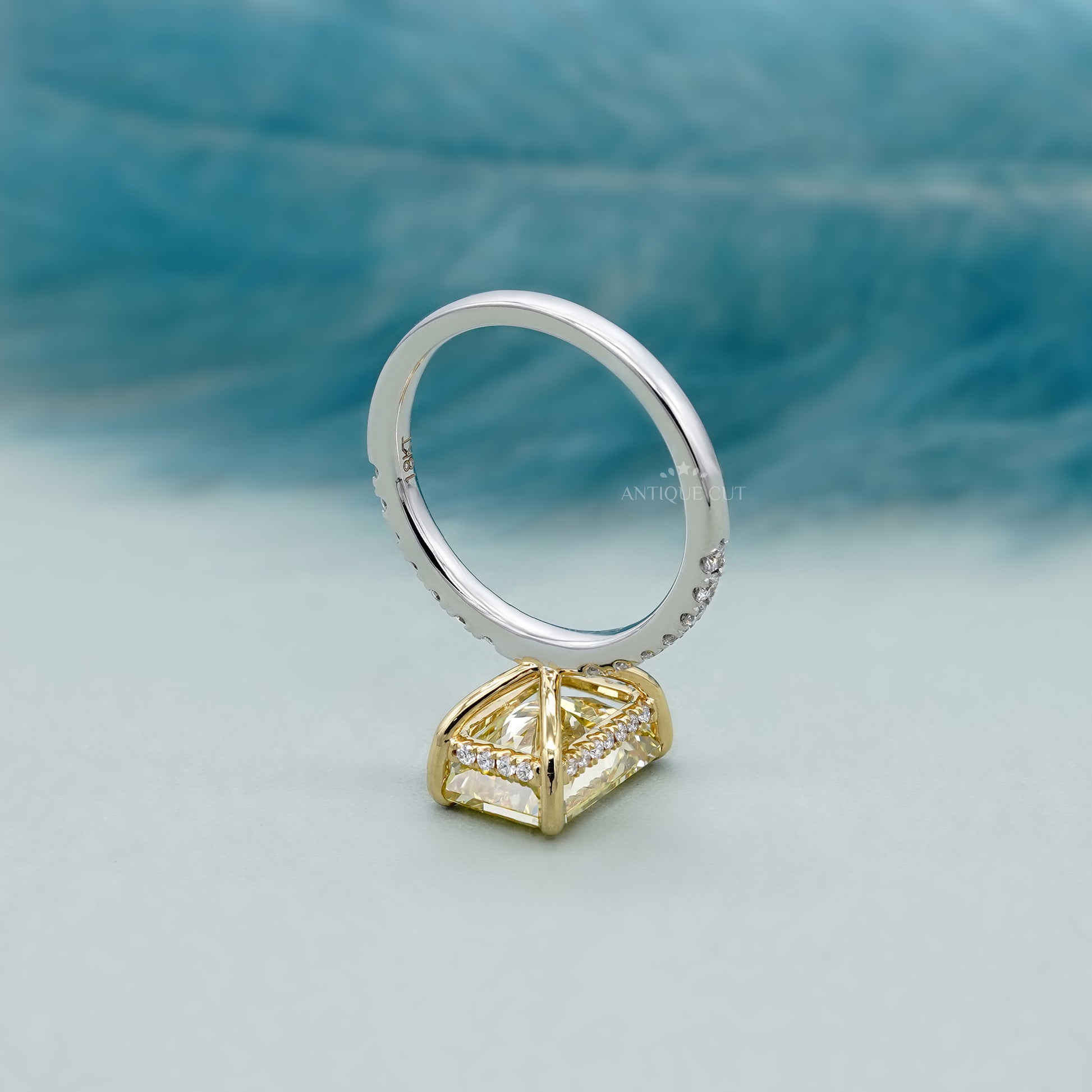 Fancy Yellow 4.40tcw Radiant Lab Diamond Engagement Ring | IGI Certified | White Gold Pave Band