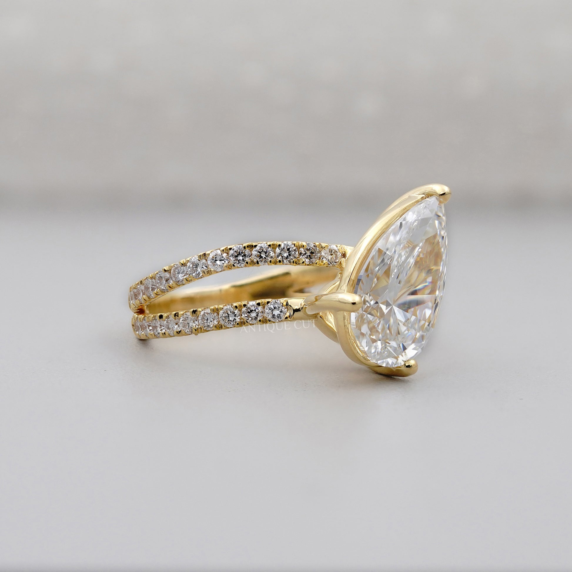 Pear 3.70tcw Lab Diamond Ring | Split Shank Pave Band | Luxury Engagement Ring