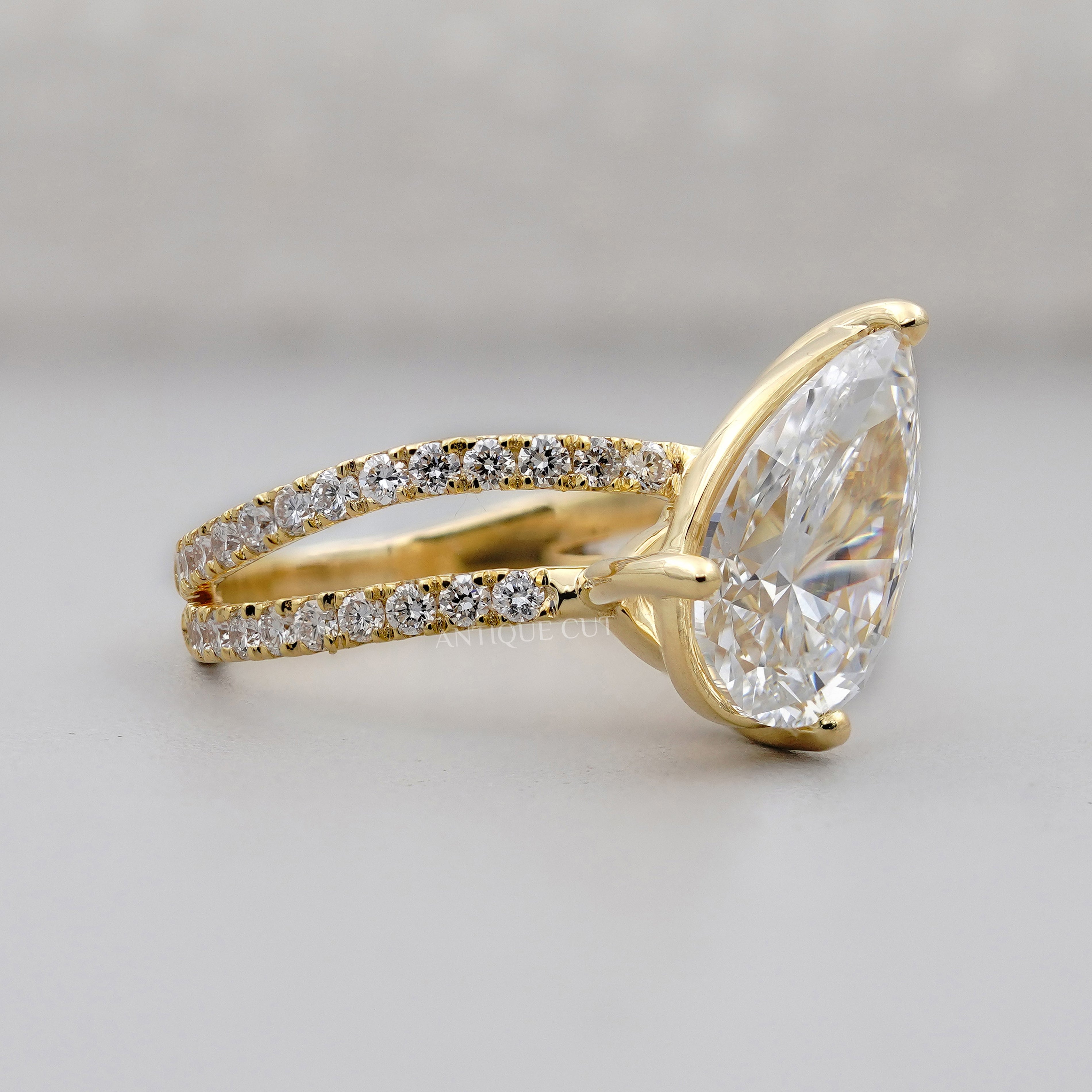 IGI-certified pear cut lab grown diamond engagement ring by Antiquecut