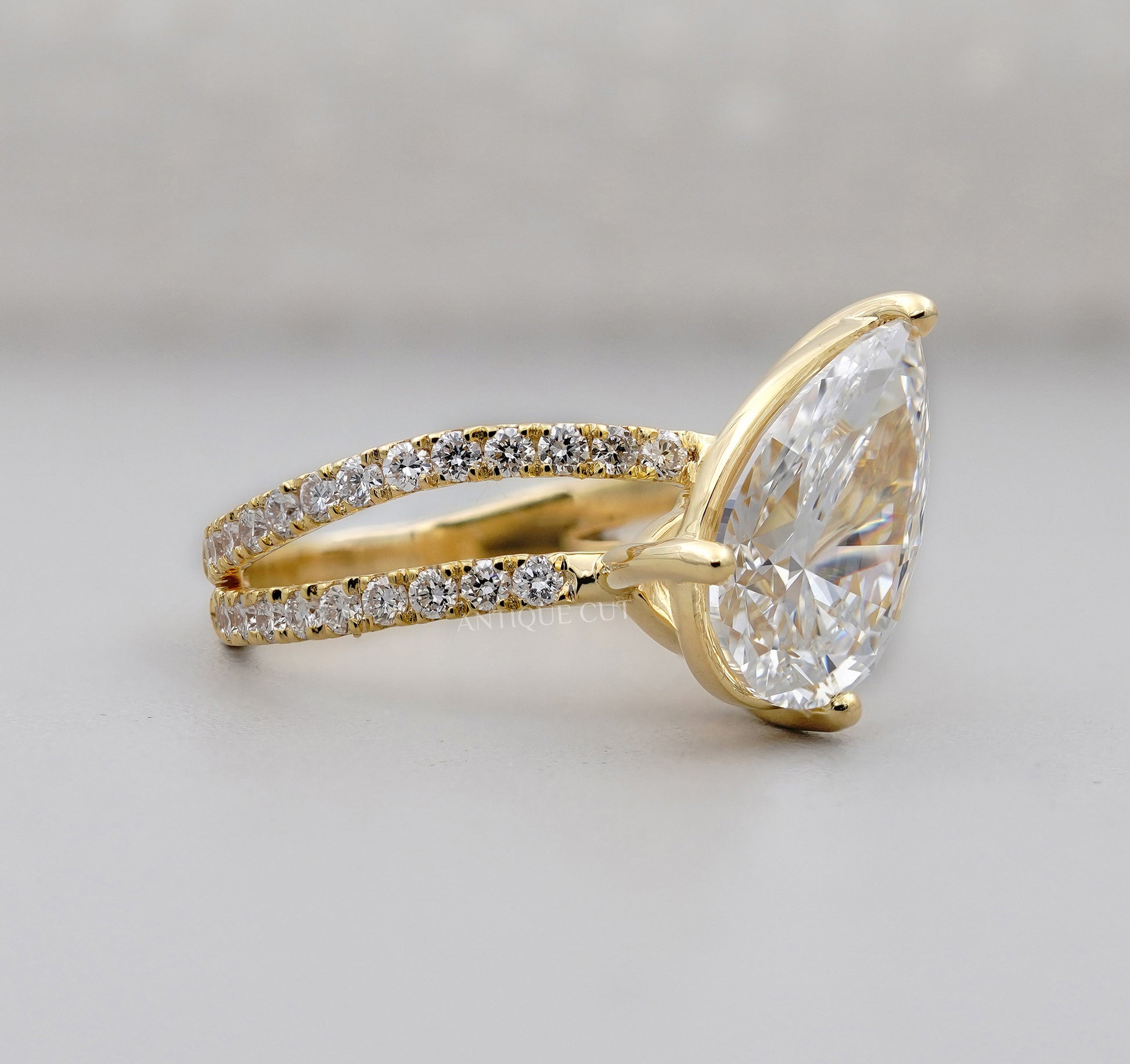 IGI-certified pear cut lab grown diamond engagement ring by Antiquecut