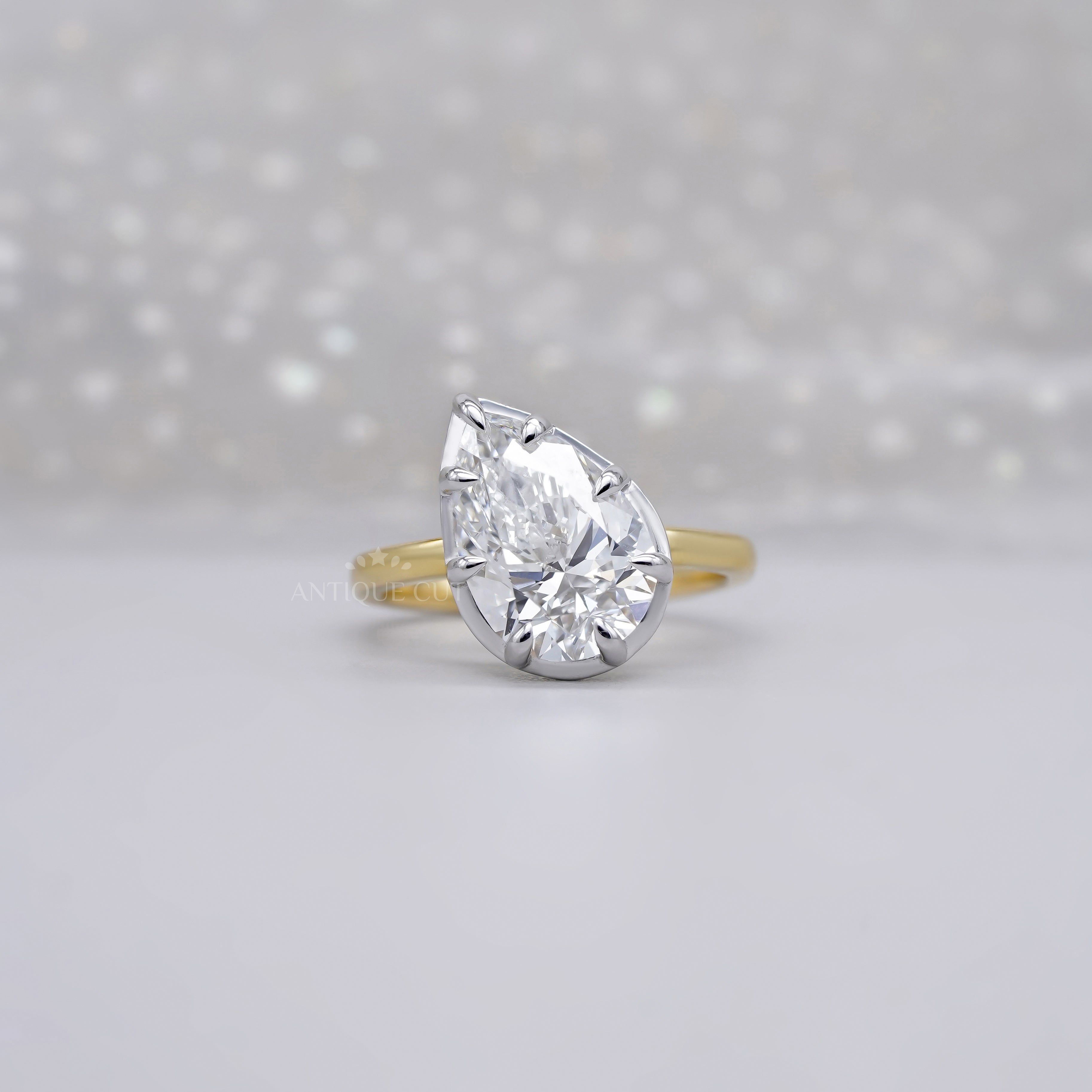 Pear 4.00ct Lab Grown Diamond Solitaire Ring | IGI Certified | Yellow Gold | VVS–VS Clarity