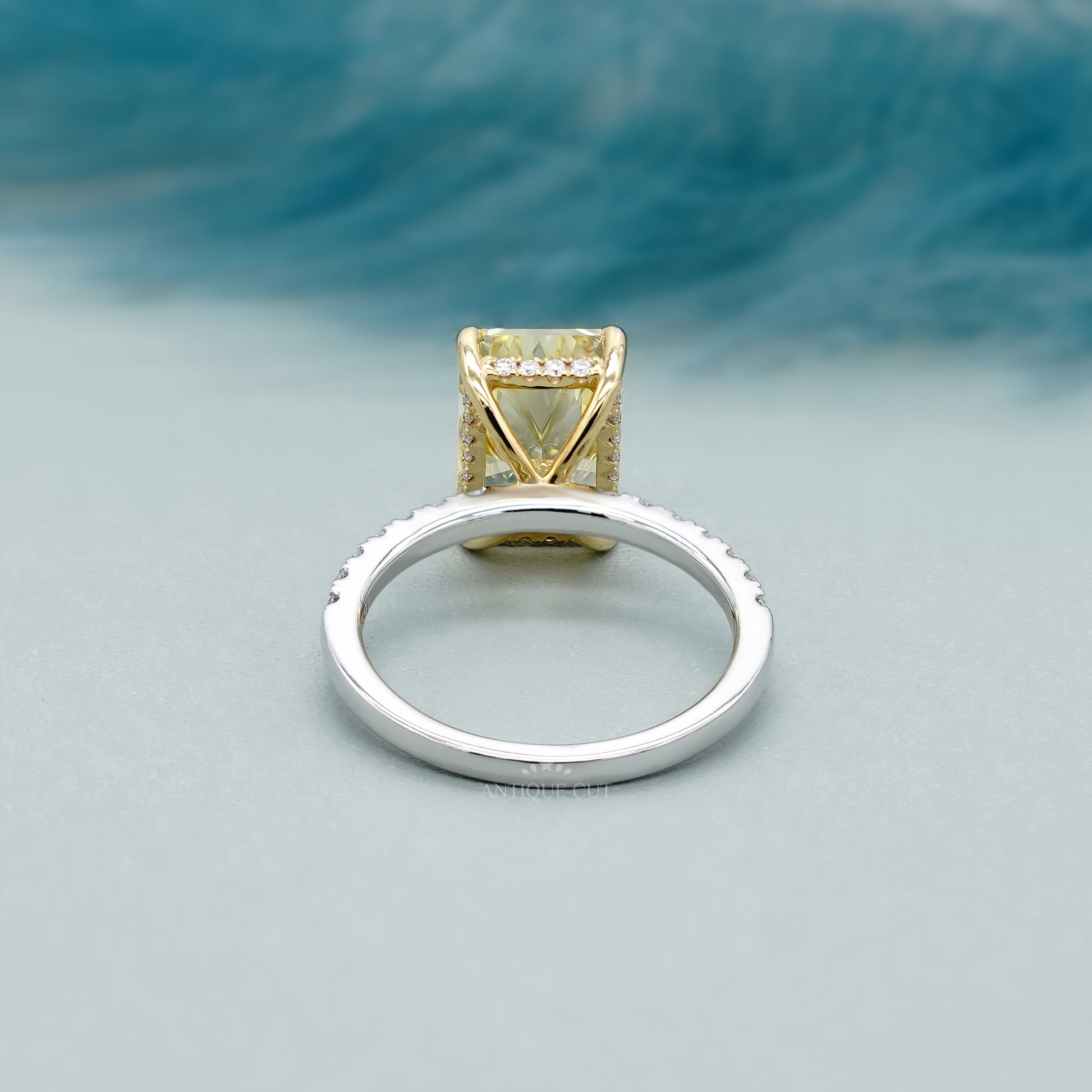 Fancy Yellow 4.40tcw Radiant Lab Diamond Engagement Ring | IGI Certified | White Gold Pave Band