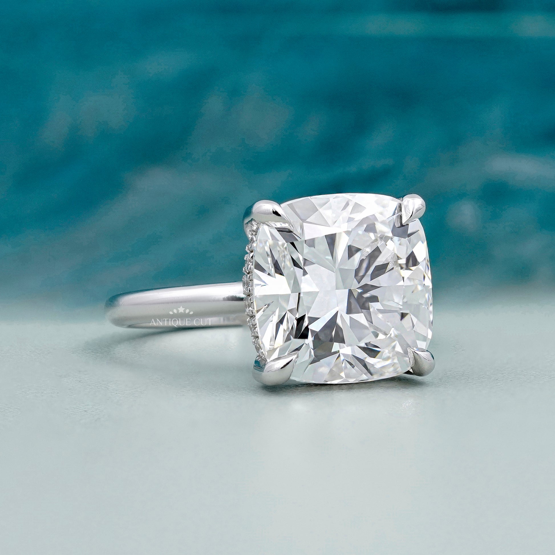 Lab-grown cushion diamond ring with hidden halo IGI certified
