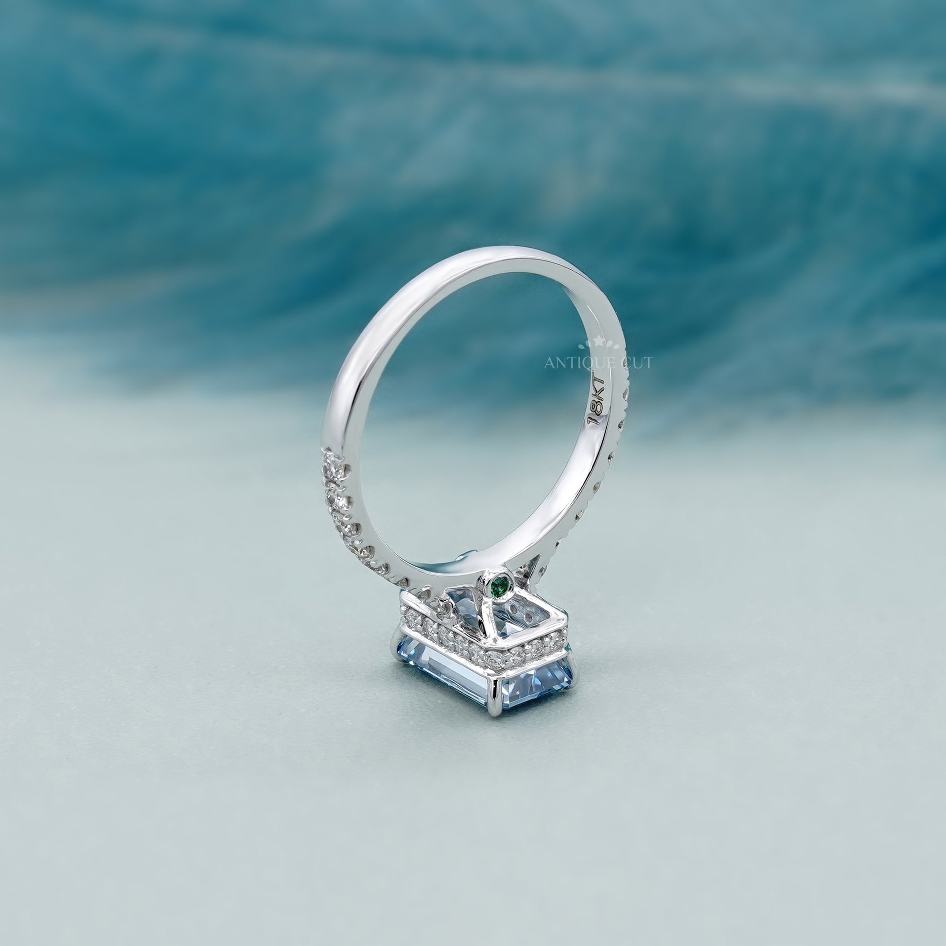 Fancy Blue 2.40tcw Emerald Cut Lab Diamond Engagement Ring | IGI Certified | White Gold Pave Setting
