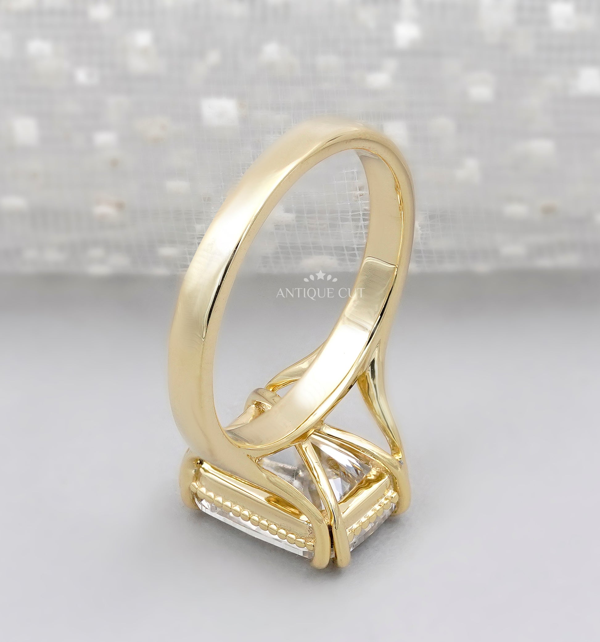 Radiant cut lab grown diamond ring with four prong setting