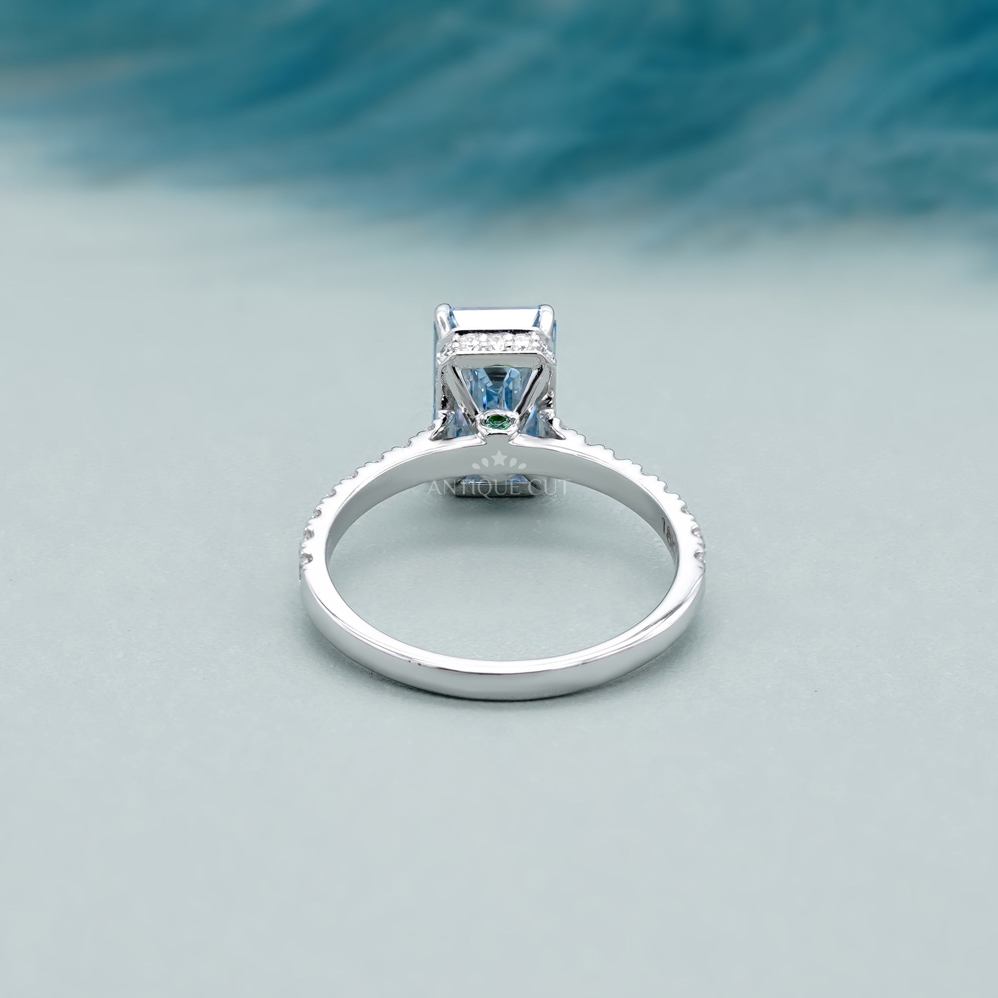 Fancy Blue 2.40tcw Emerald Cut Lab Diamond Engagement Ring | IGI Certified | White Gold Pave Setting
