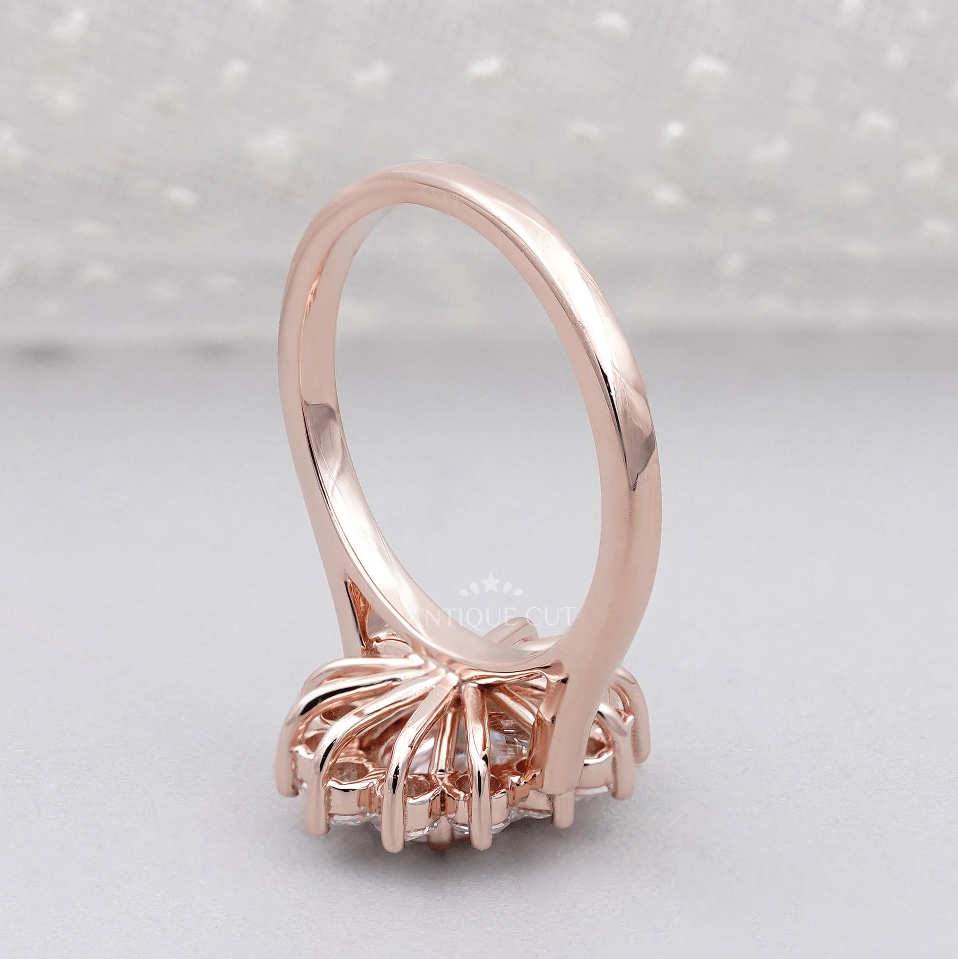 Oval Rose Gold Halo Engagement Ring With Floral Style Round Diamond Accent | IGI Certified