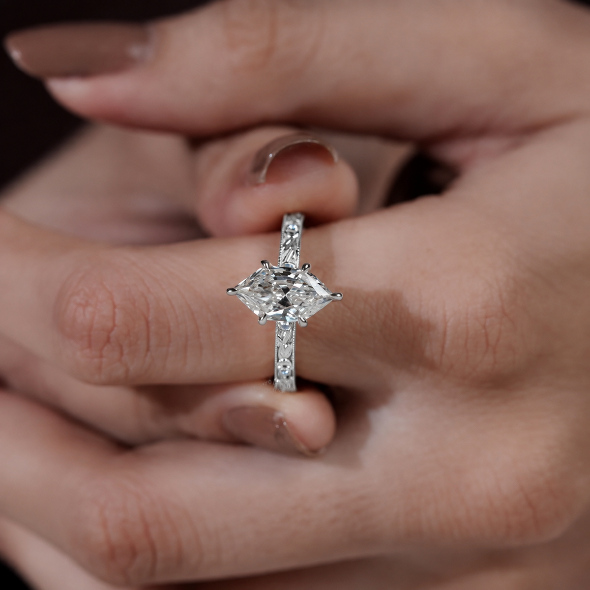 2.00 Carat Hexagon Lab Grown Diamond Vintage Art Deco Engagement Ring