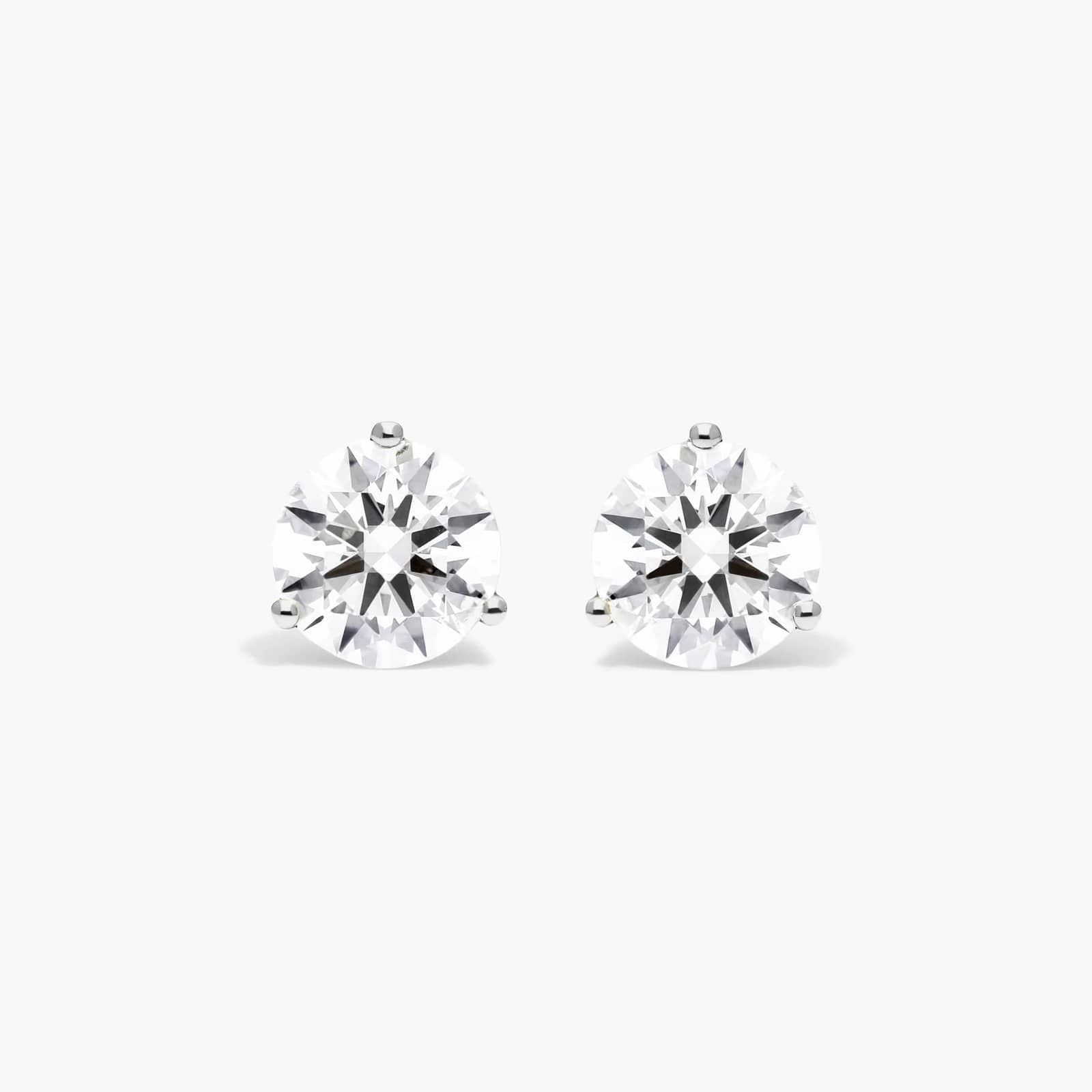 Round Lab Grown Diamond Three Prong Martini Solitaire Stud Earrings, EF Color, VS Clarity, IGI Certified