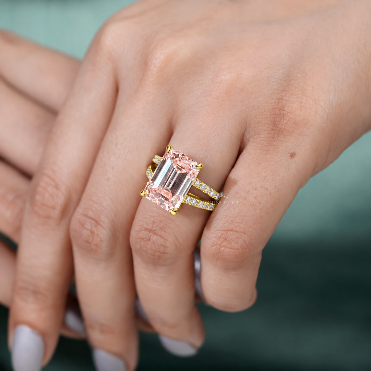 10.0 Carat Lab Grown Diamond Emerald Cut Split Shank Engagement Ring