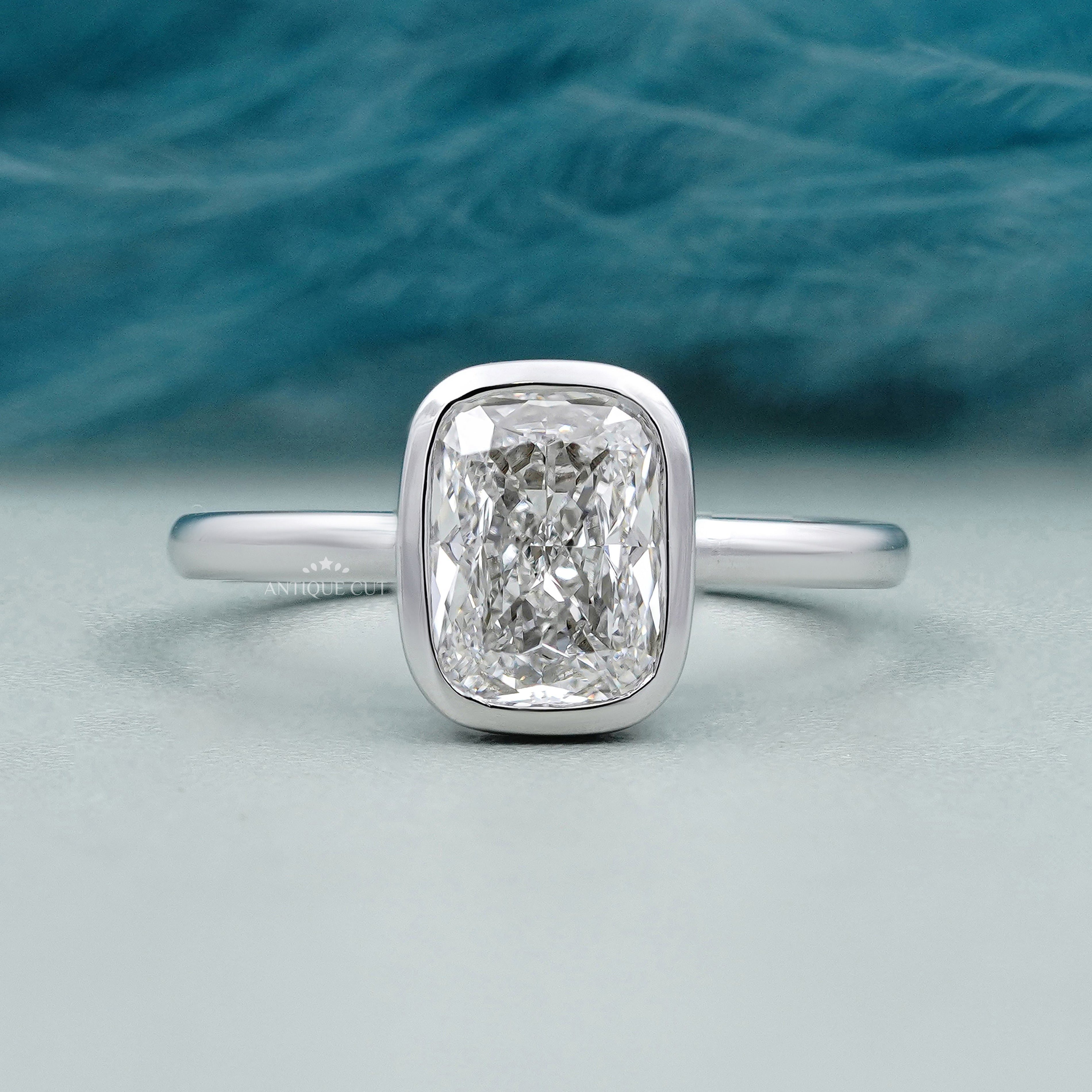 Cushion Cut Engagement Ring | Solitaire Diamond Bezel Set in White Gold | IGI Certified