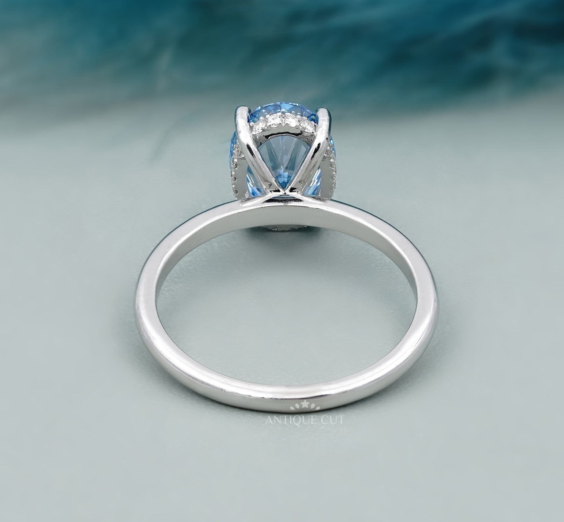 Lab Grown Oval Cut Blue Diamond Engagement Ring