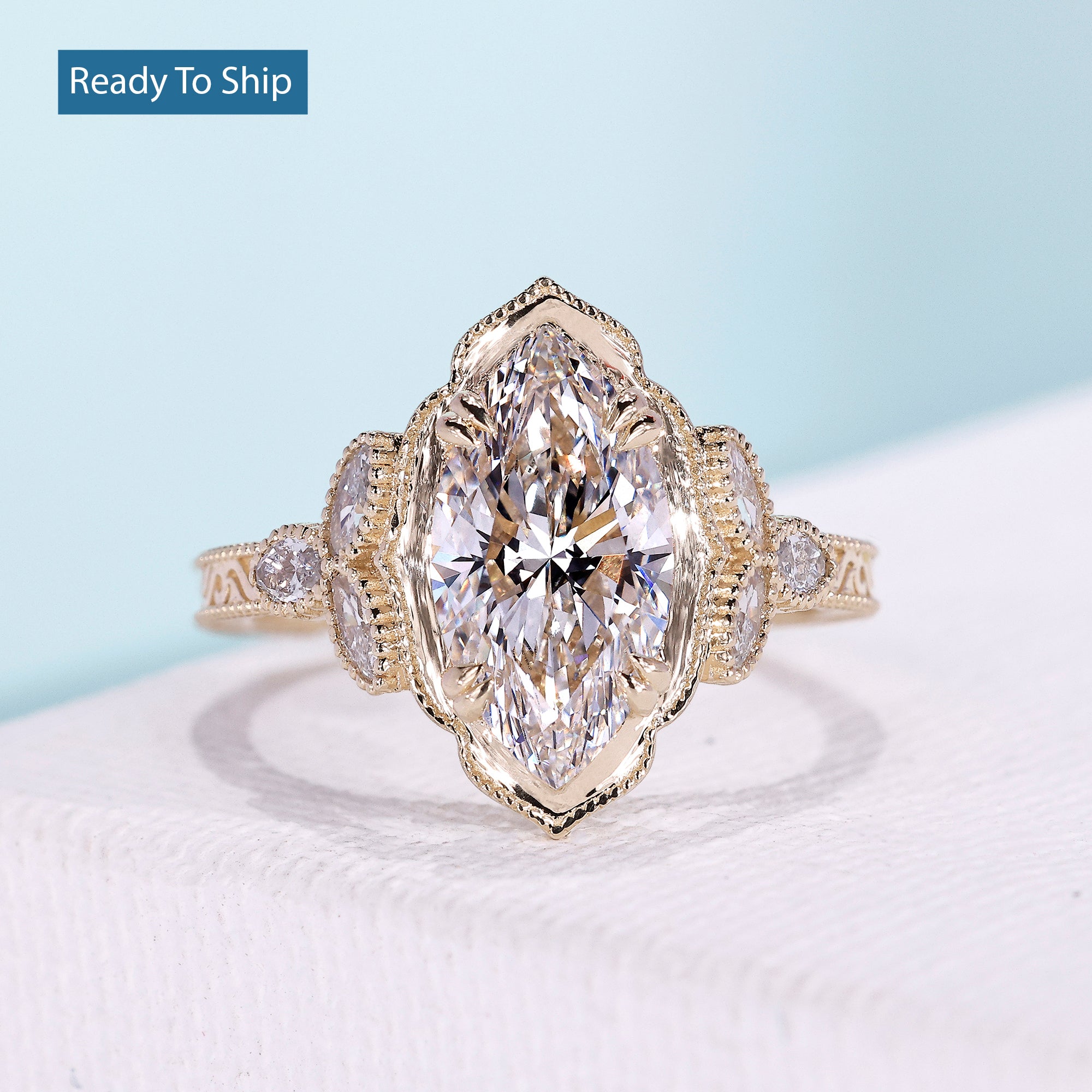 Unique marquise engagement ring with vintage-inspired design
