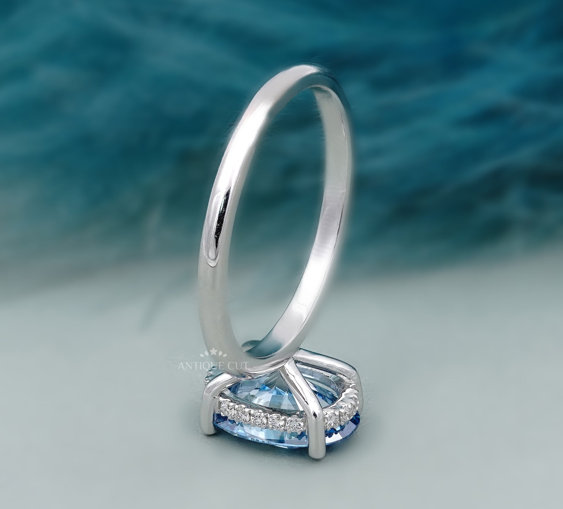 Lab Grown Oval Cut Blue Diamond Engagement Ring
