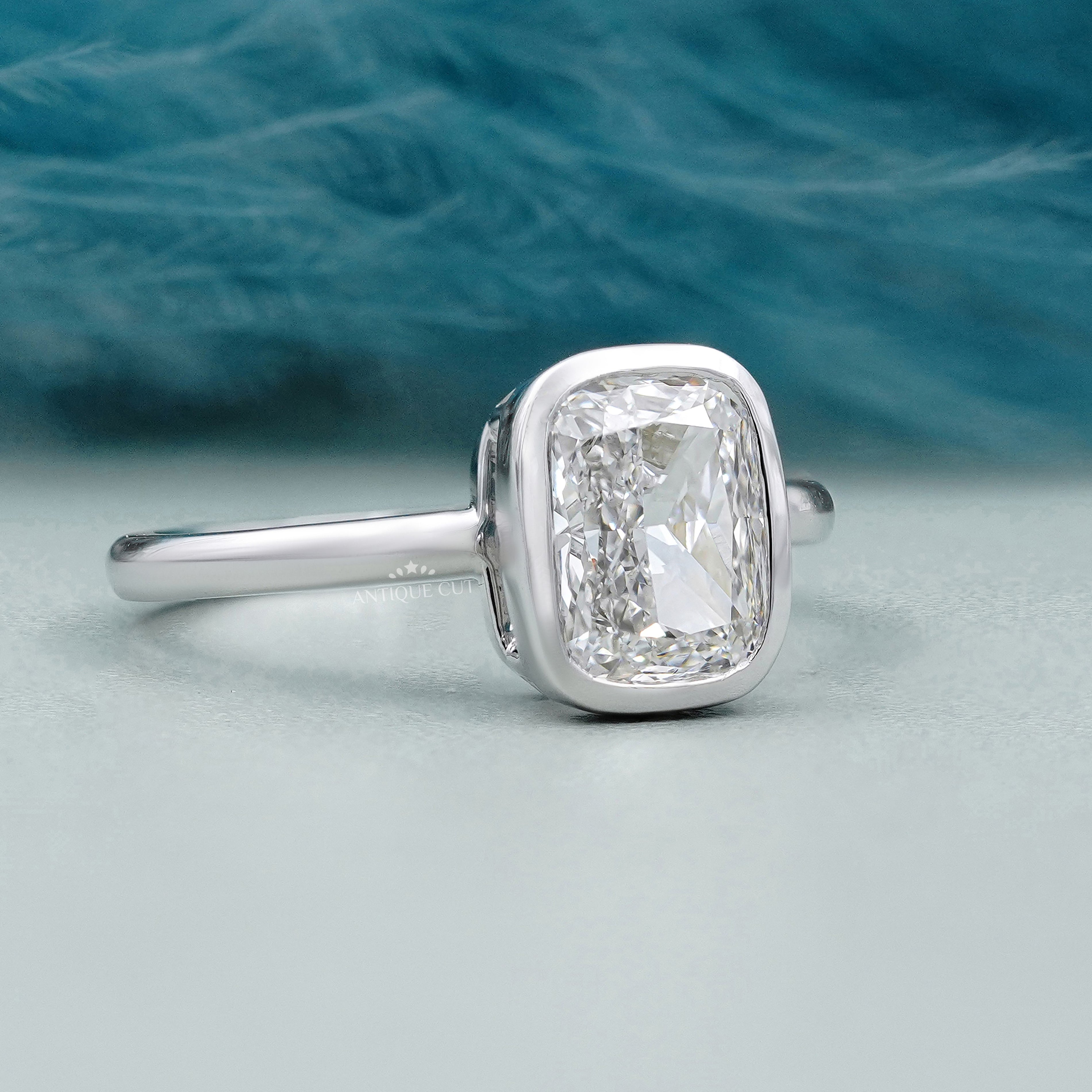 Cushion Cut Engagement Ring | Solitaire Diamond Bezel Set in White Gold | IGI Certified