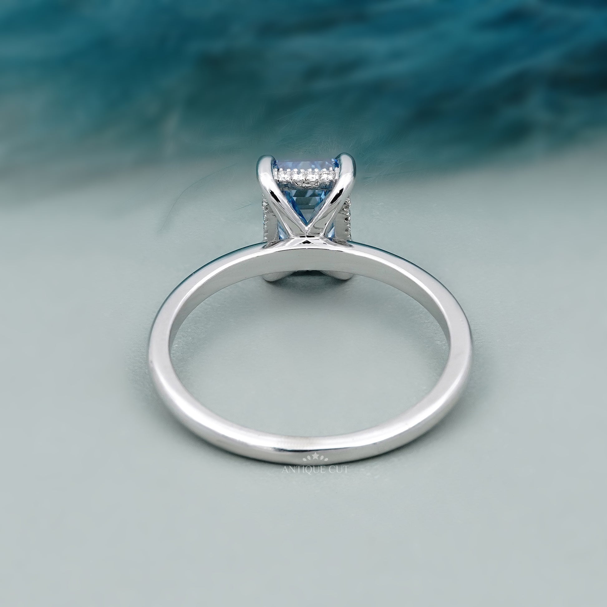 Lab Grown Blue Diamond Emerald Cut Engagement Ring