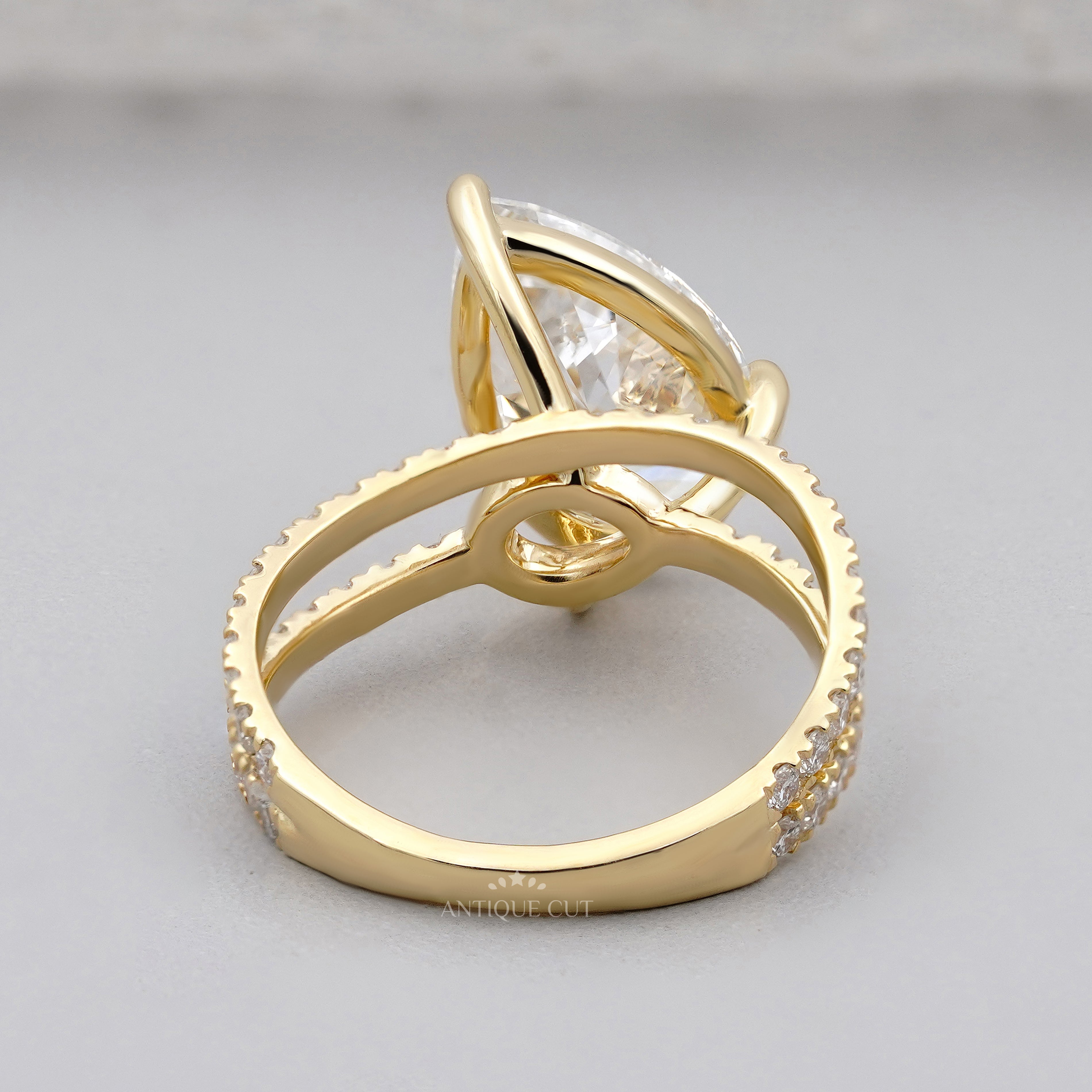 Pear 3.70tcw Lab Diamond Ring | Split Shank Pave Band | Luxury Engagement Ring