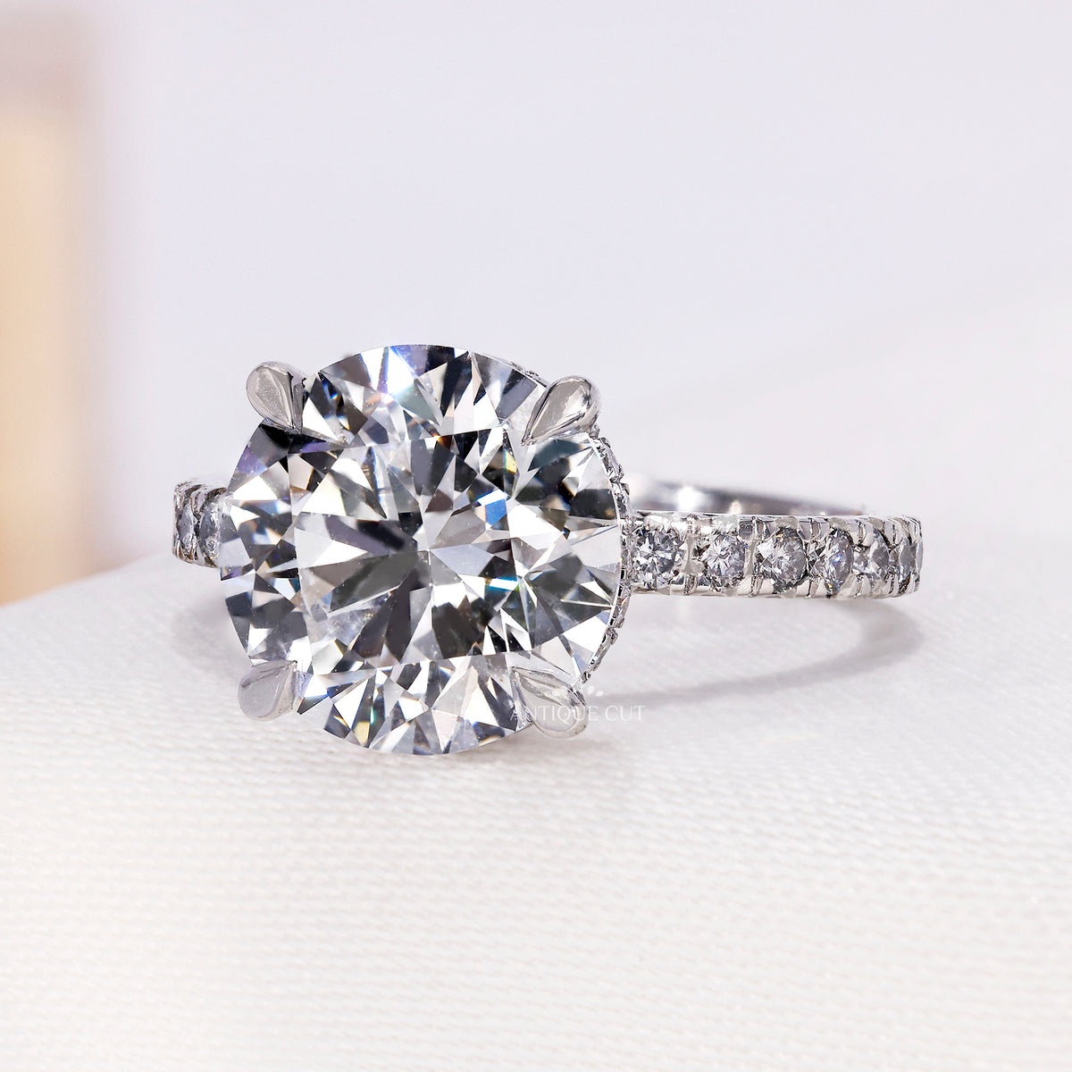 4.00 Carat Round Shape Diamond Engagement With Pave Band | IGI Certified
