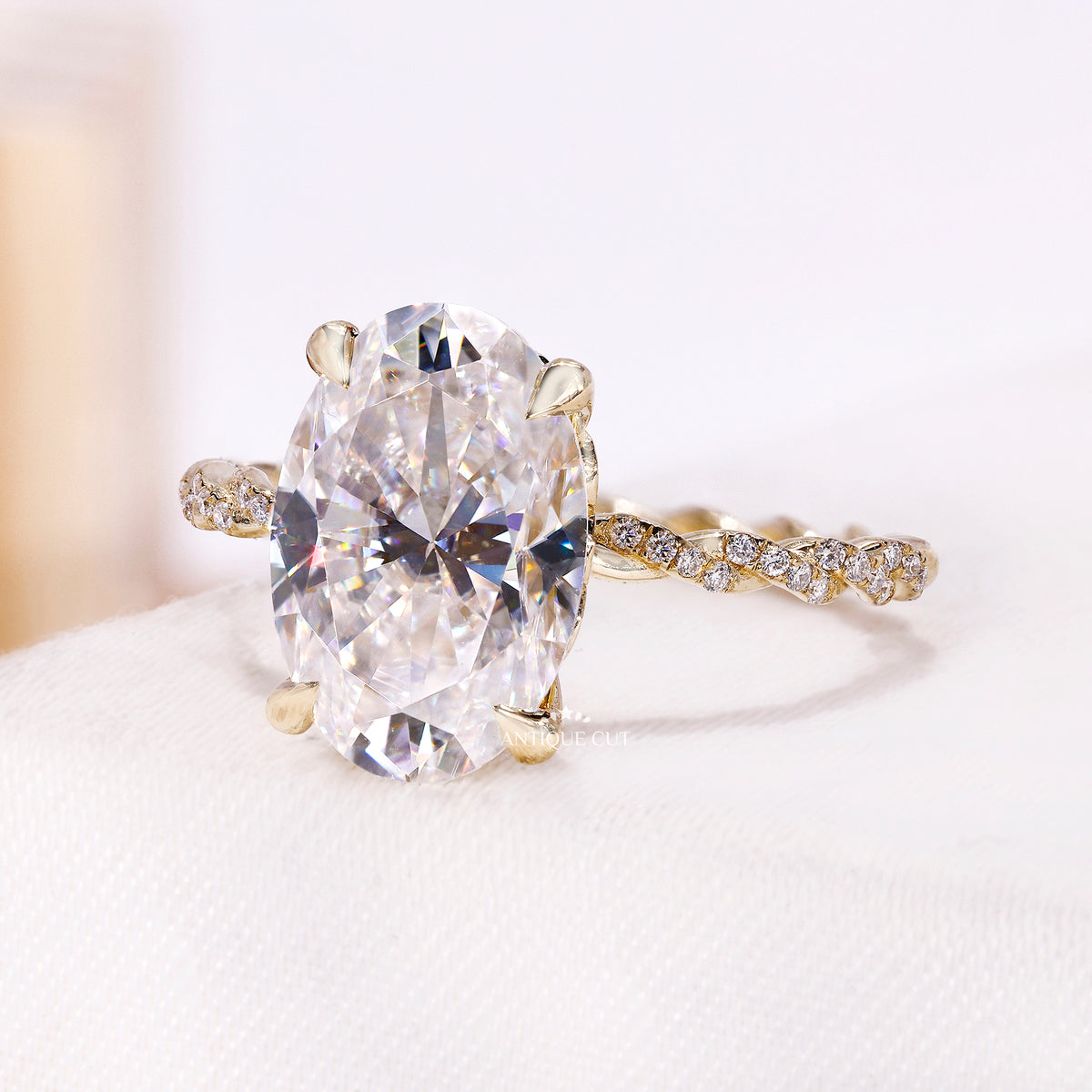 6.00 Carat Oval Diamond Engagement Ring With Hidden Halo & Twisted Band | IGI Certified