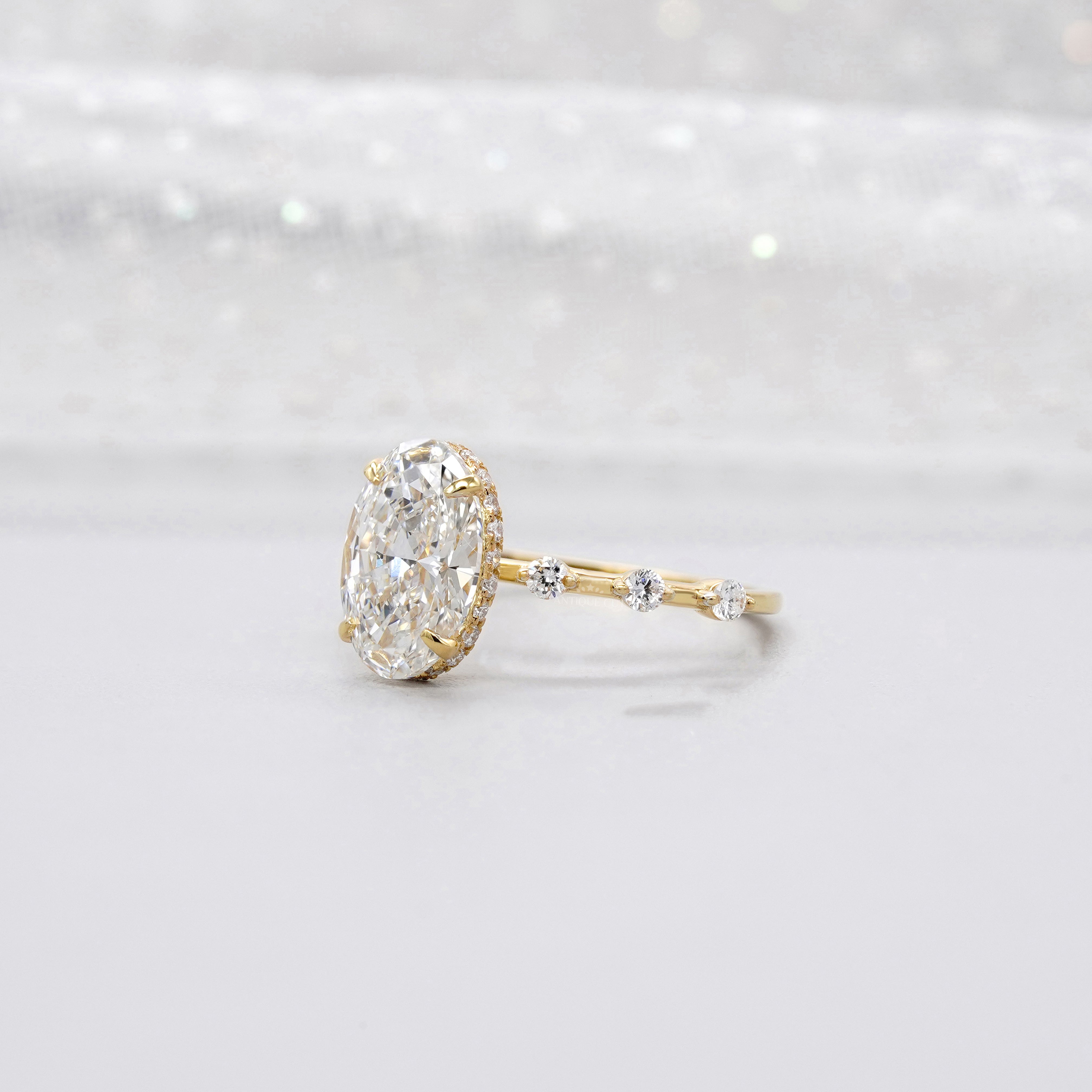 Oval 2.30tcw Lab-Grown Diamond Engagement Ring | Yellow Gold Side Stones | IGI Certified