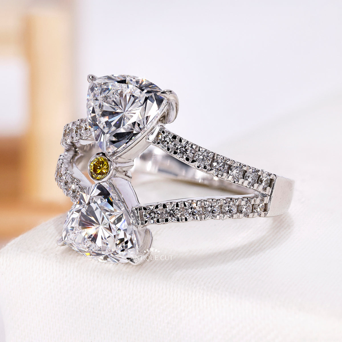 2.00 Carat Triangle Cut Diamond Ring with Split Shank Pave Band