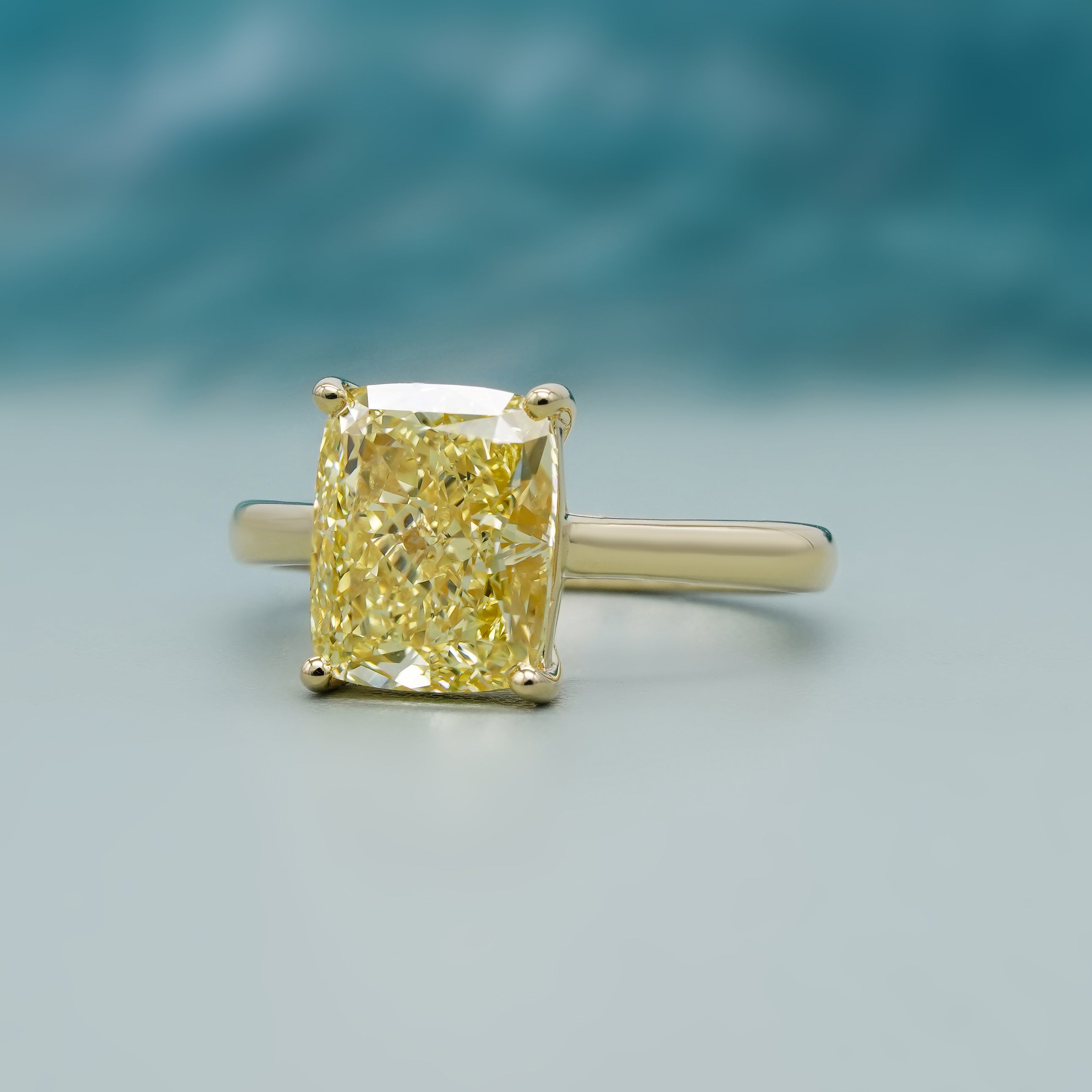 Fancy Yellow Radiant 4.00ct Lab Grown Diamond Engagement Ring | Yellow Gold Solitaire | VVS–VS Clarity | Ethical Wedding Ring