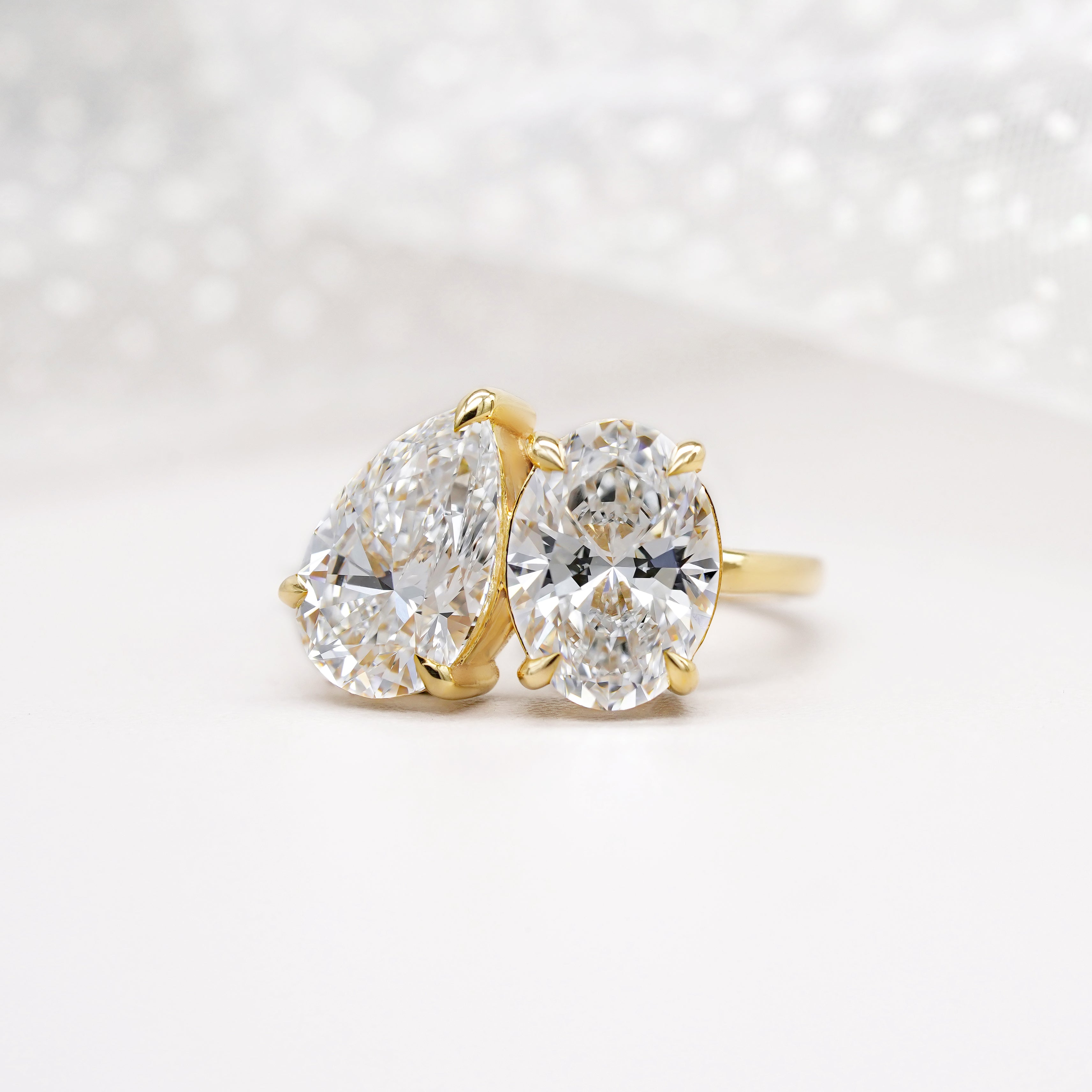 Oval And Pear 6.00tcw Lab Grown Diamond Toi et Moi Engagement Ring, D-E-F Color, VVS-VS Clarity