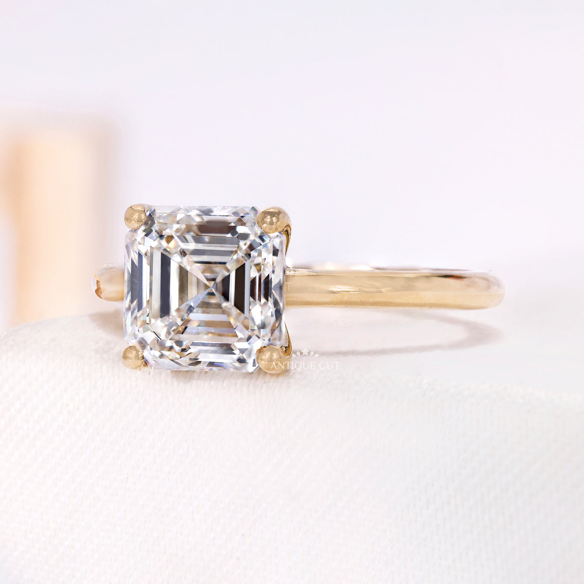 3.00 Carat Asscher Cut Diamond Solitaire Engagement Ring With Tulip setting, IGI Certified