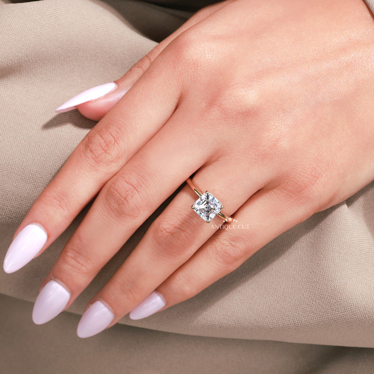 3.00 Carat Asscher Cut Diamond Solitaire Engagement Ring With Tulip setting, IGI Certified