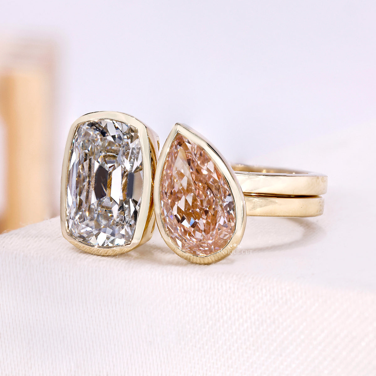 5.00TCW Pink Pear & Old Mine Cushion Diamond Toi et Moi Engagement Ring | IGI Certified