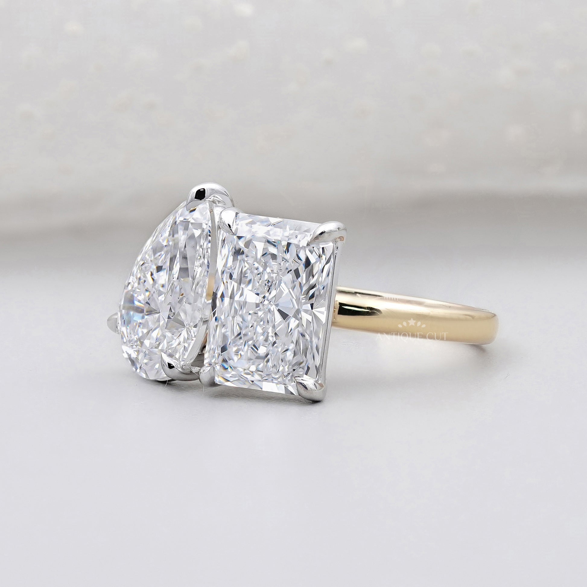 Toi et Moi Engagement Ring 2.60ct Pear & 2.50ct Radiant Two Stone Ring